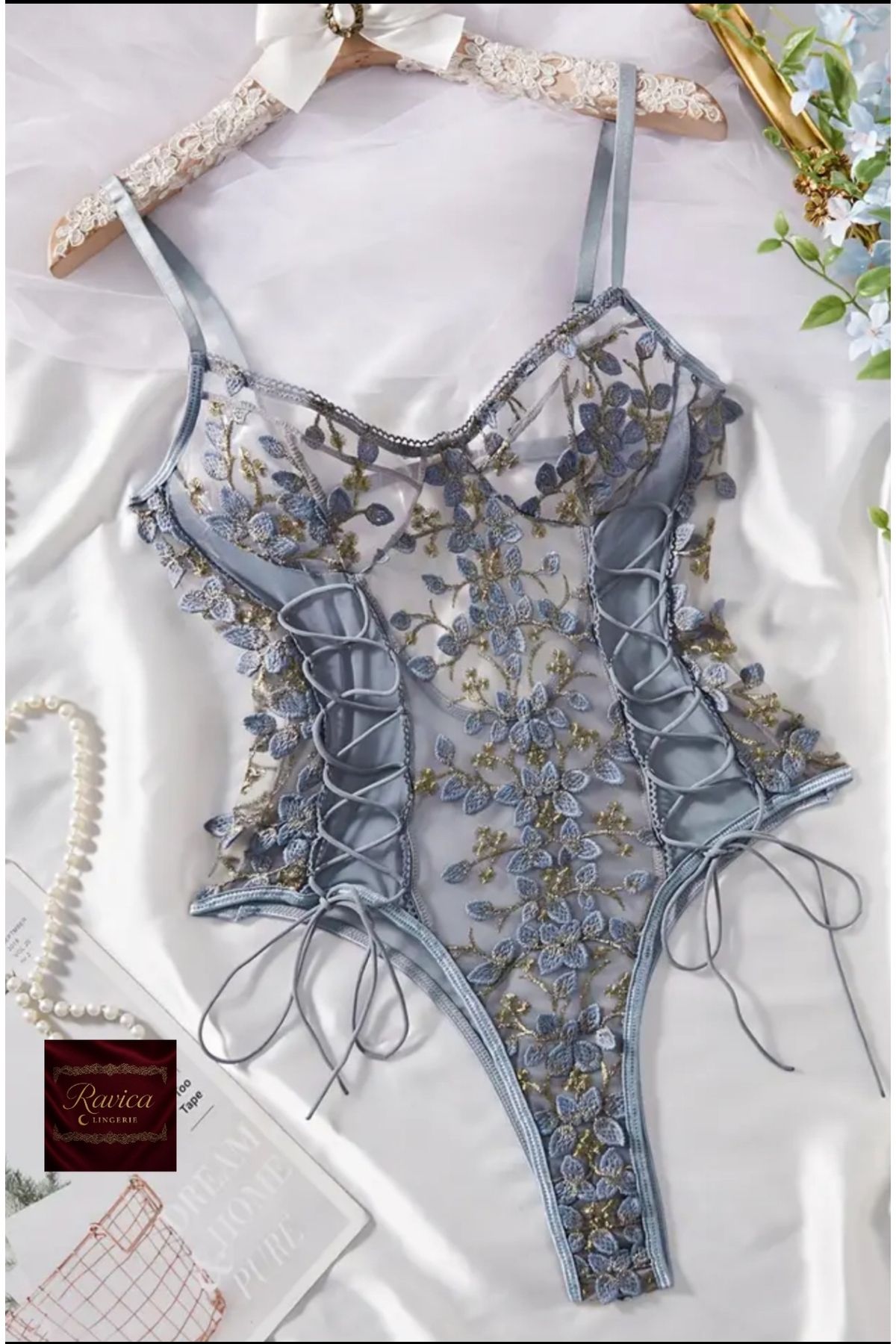 Ravica Lingerie Örgü Sling Bodysuit