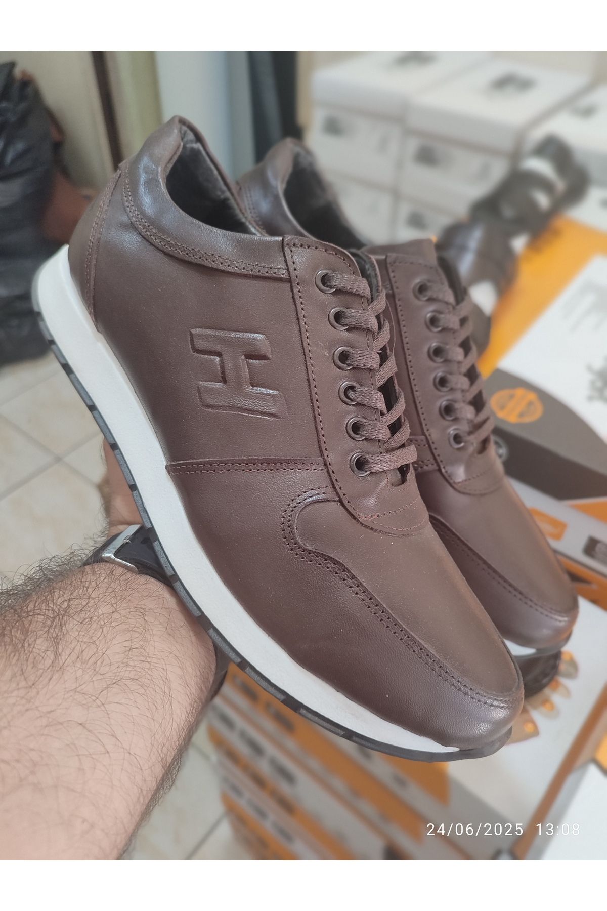 By comfort01 kahve hakiki deri spor ayakkabı