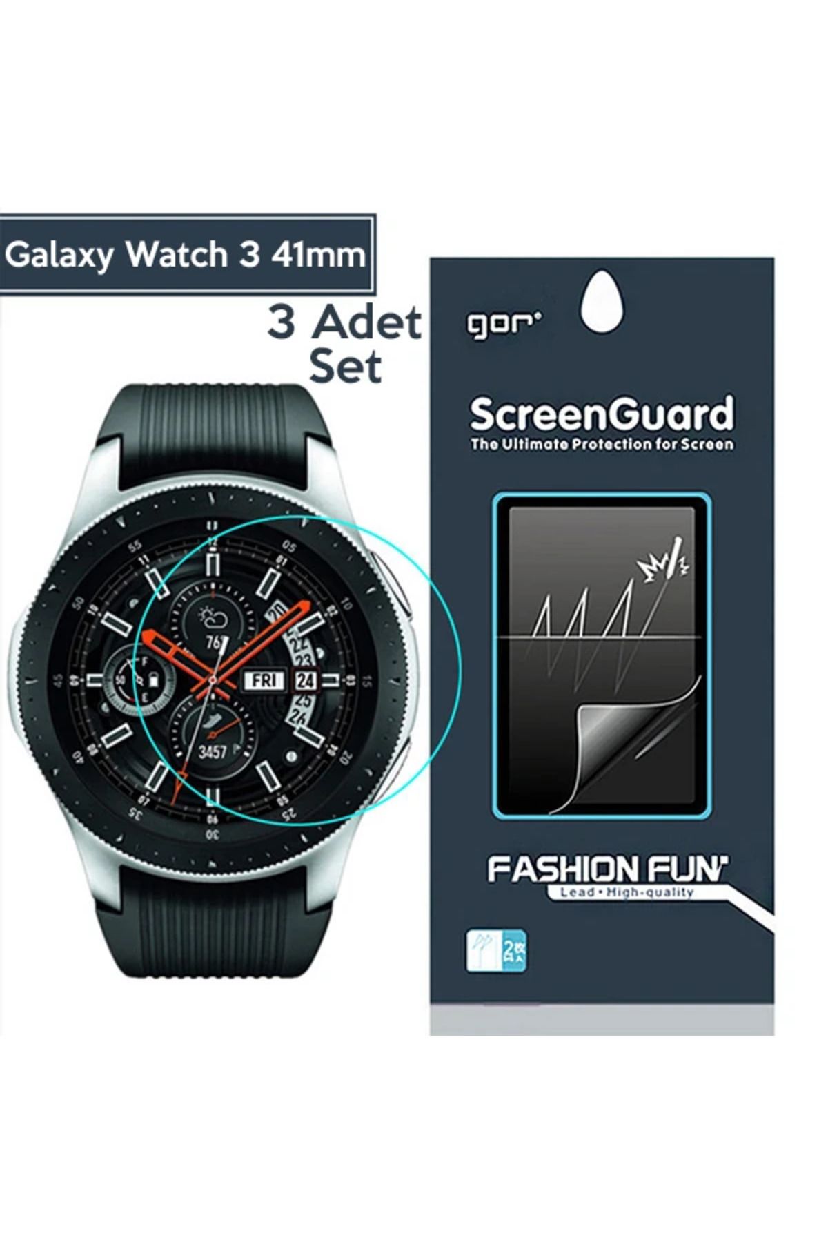 Mobil Dünyası Gor Sm Galaxy Watch 3 41mm uyumlu Darbe Emici Ekran Koruyucu 3 Adet Set-(5775) - DGL6668-6422