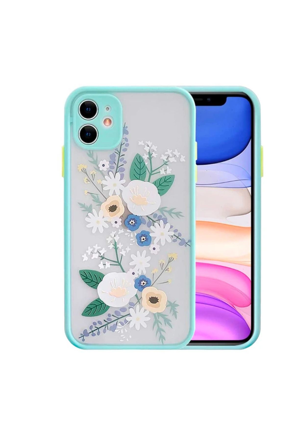 Marsilyan iPhone 12 6.1inç Kamera Korumalı Çiçek Desenli Silikon Kılıf-(5775) - MCT7053-5054