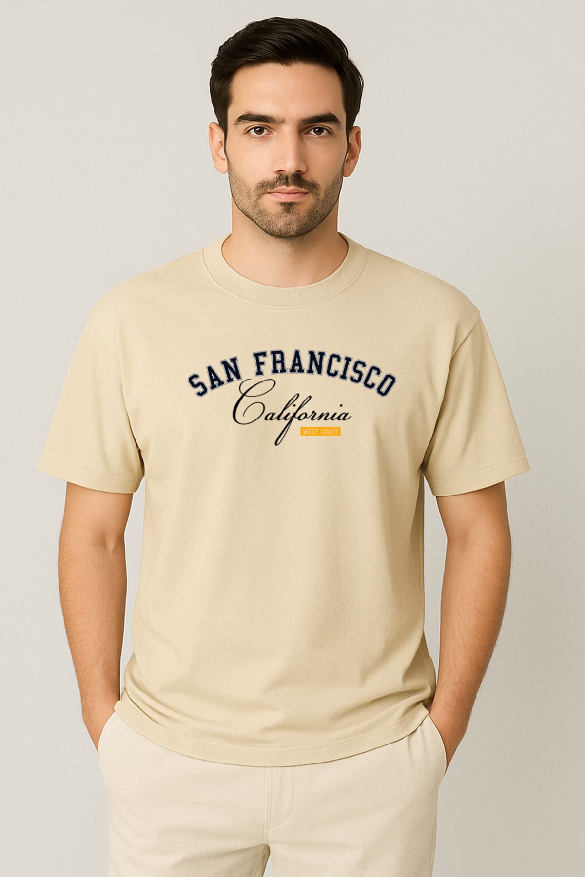 PARSHEY Erkek - Kadın %100 Pamuk San Francisco Baskılı Yarım Kollu Bisiklet Yaka T-Shirt