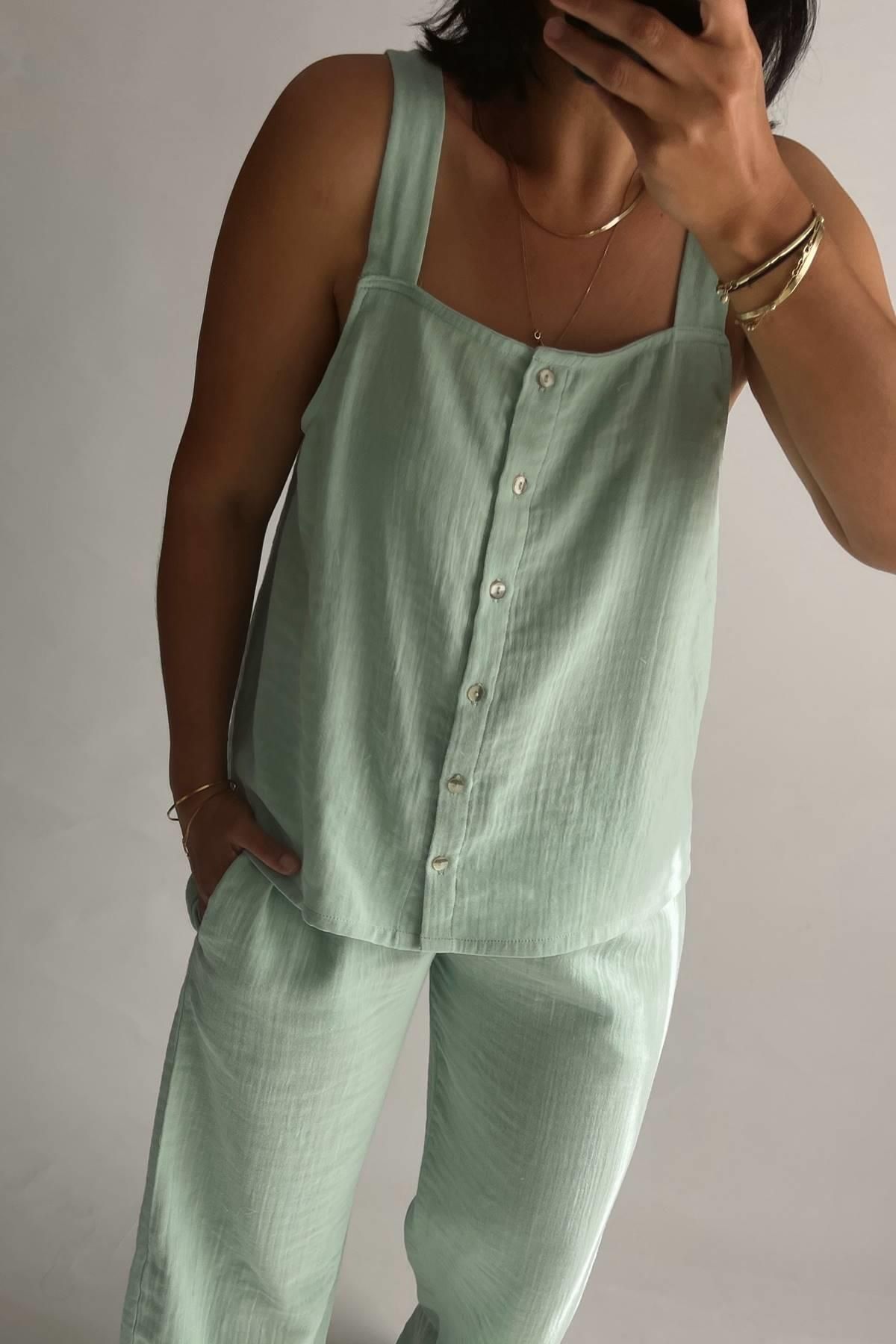 MJAMASS Askılı Müslin Mint Pijama Takımı
