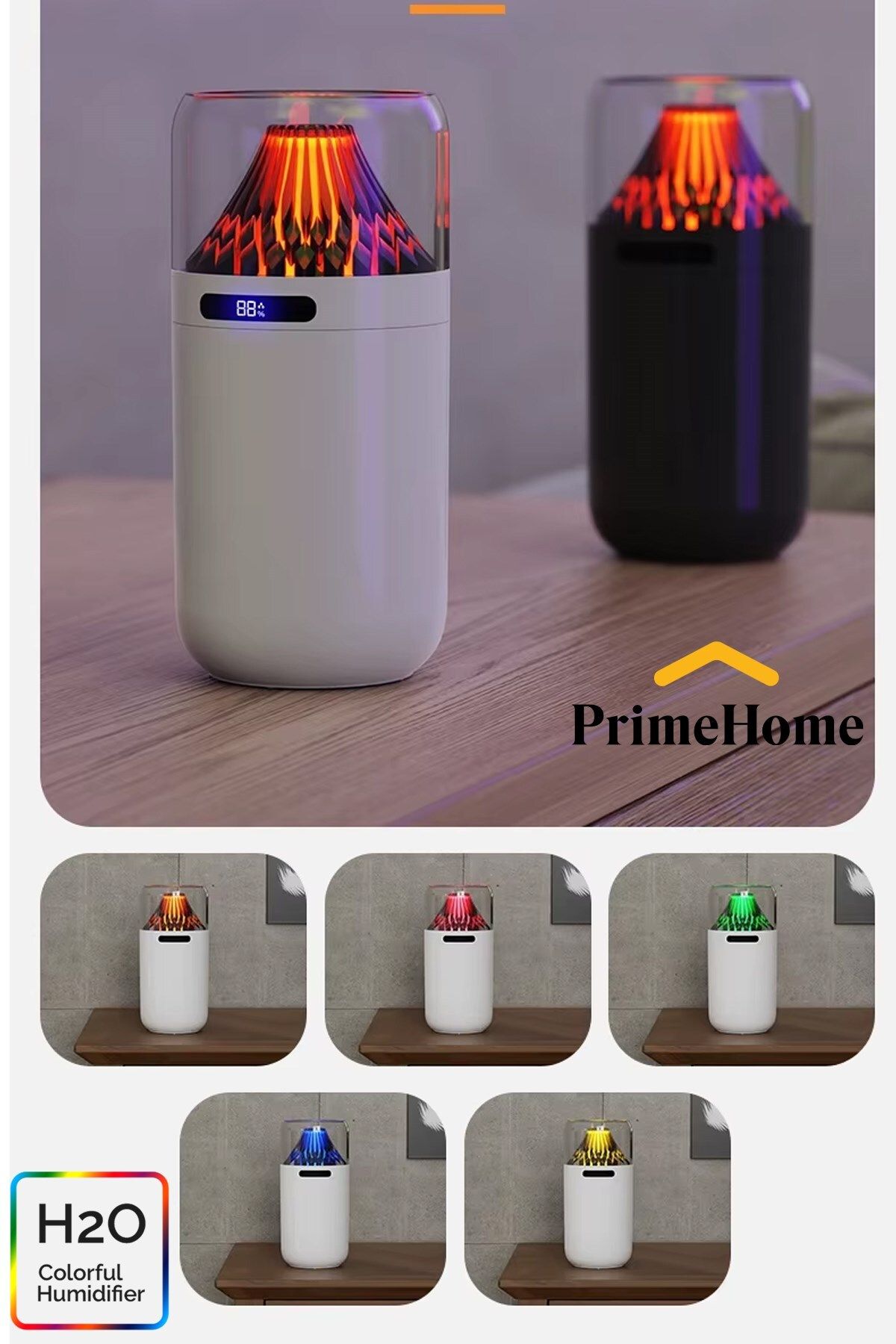 PRİME HOME H2o Şarjlı 300 ml Volkan Aromaterapi Nemlendirici Led Işıklı Araba Kullanımı