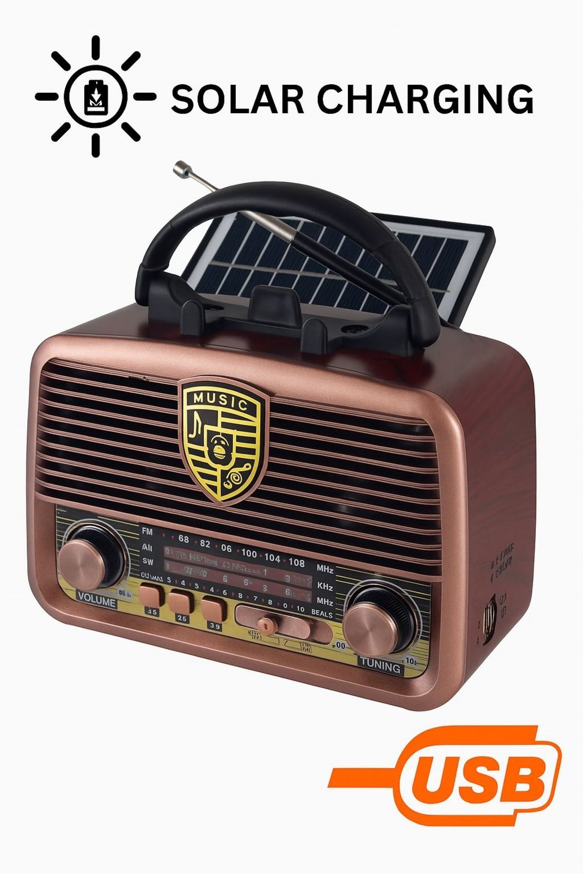 OnlyTech Rt-720 Güneş Enerjili Nostaljik Fm,aux,usb Müzik Çalar