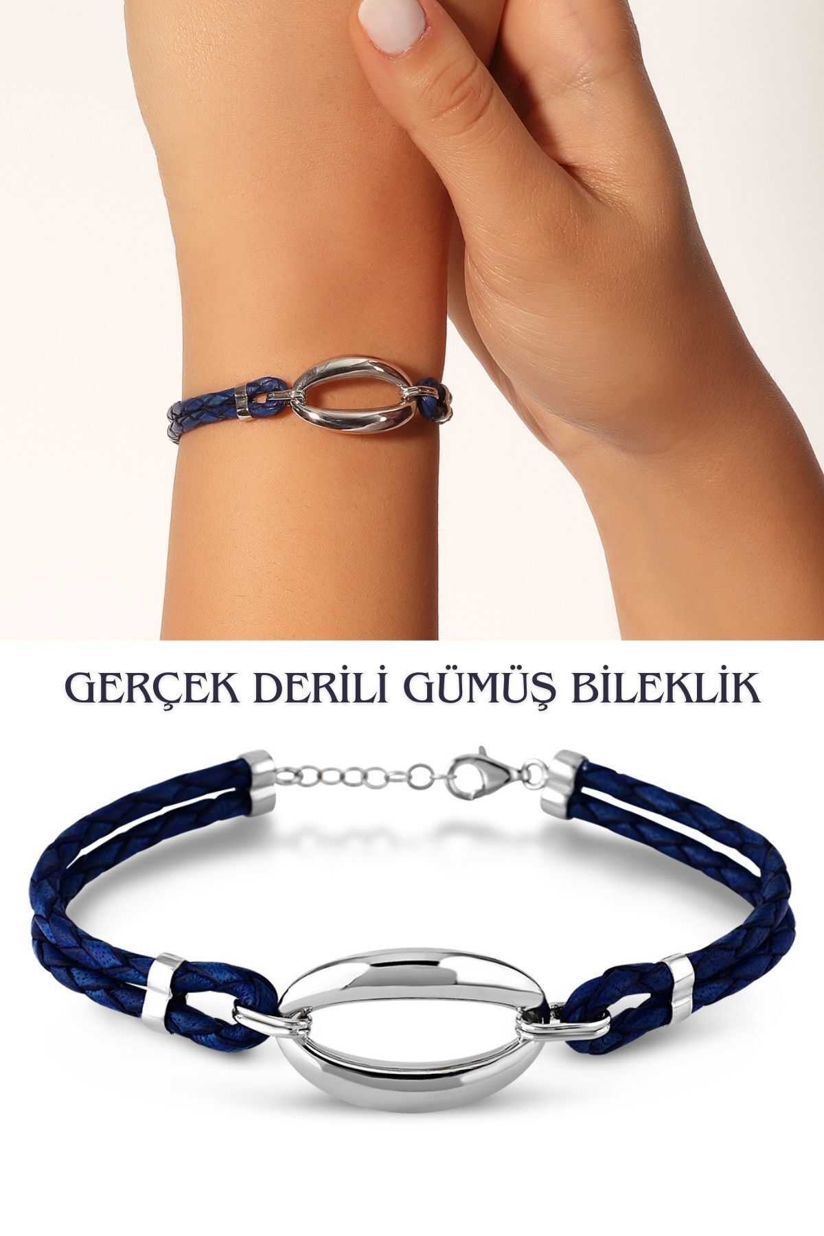 Hepimitu Gümüş Deri Bileklik