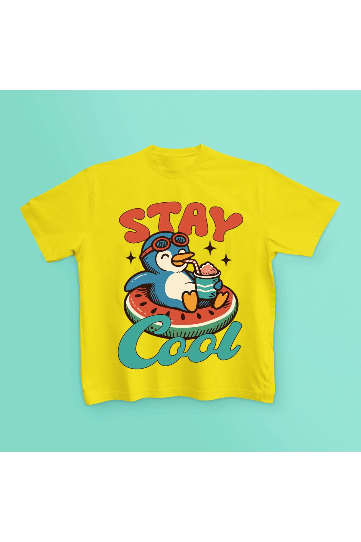 MAGORS COOL PENGUIN BASKILI PAMUKLU BİSİKLET YAKA KISA KOLLU GENÇ VE ÇOCUK TSHIRT