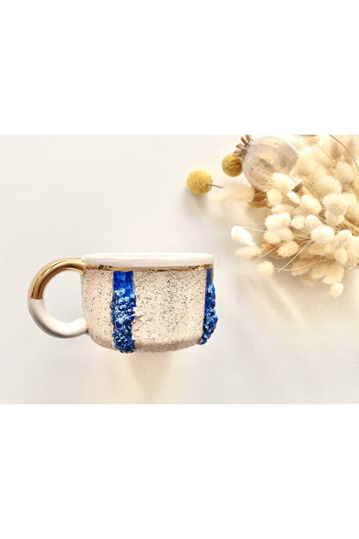 LAMONETA BODRUM Gold Saks Detaylı Kulplu Kahve Fincanı