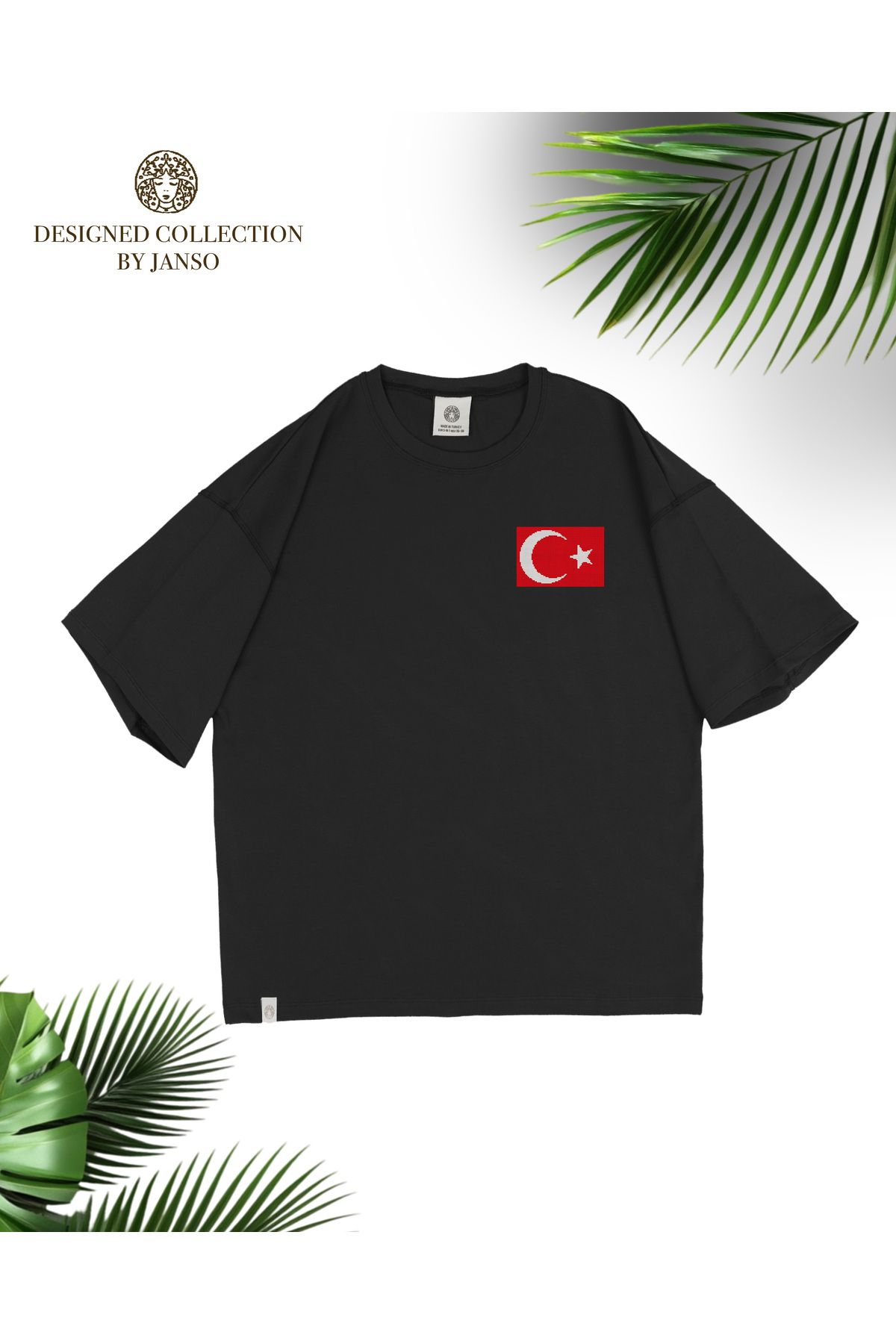 JANSO GROUP - KADIN KISA KOLLU PAMUKLU TSHIRT BASKILI TÜRKİYE TÜRK BAYRAĞI