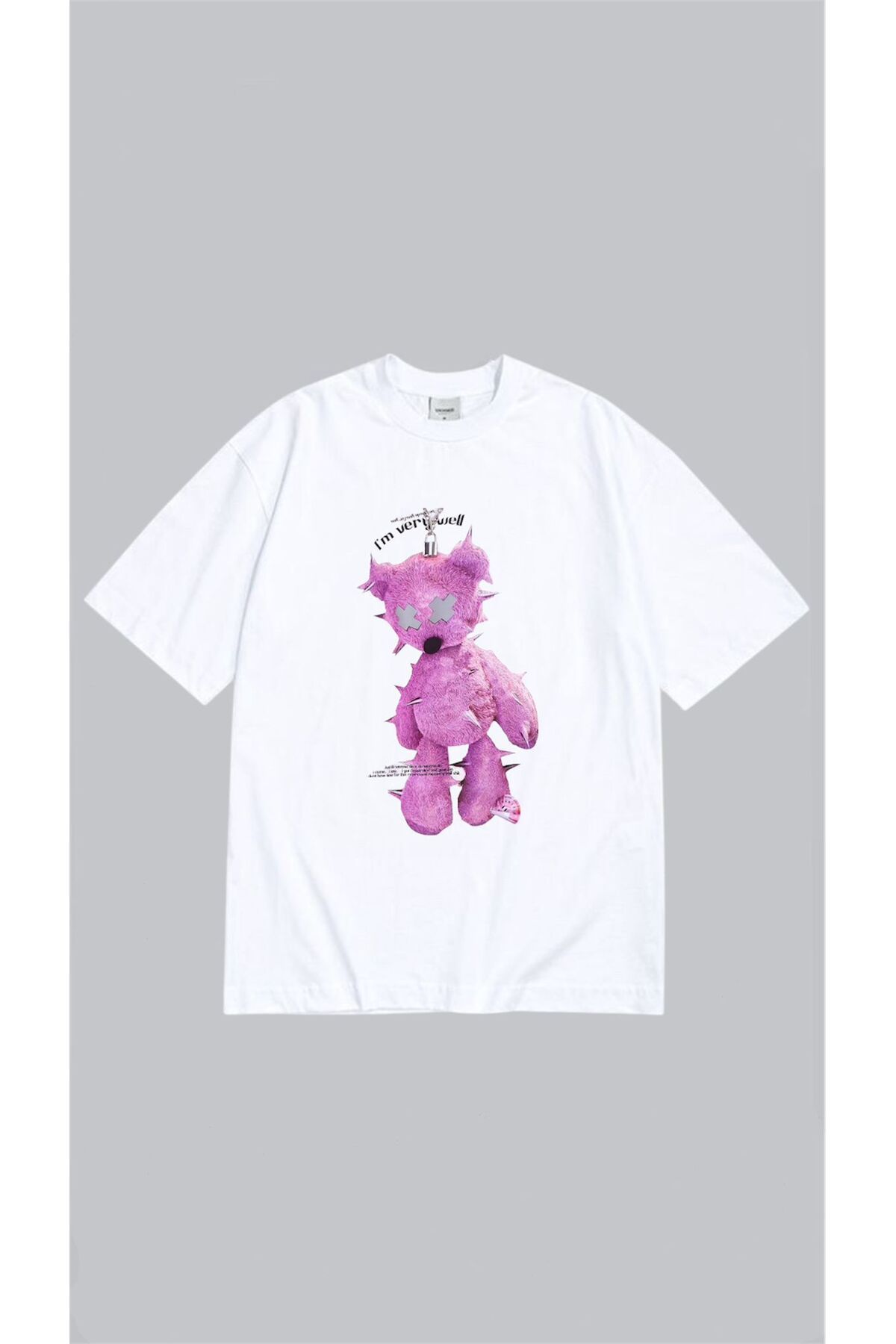 StreetSize Oversize beyaz Kill Bear Baskılı Unisex Tshirt