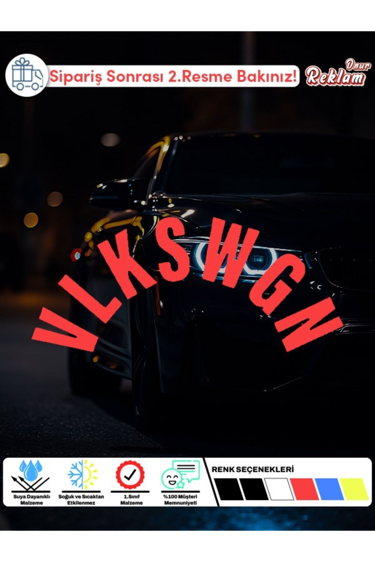 Onur Reklam VLKSWGN Sticker – Volkswagen Yazılı Kavisli Cam Etiketi (Araç İçin)