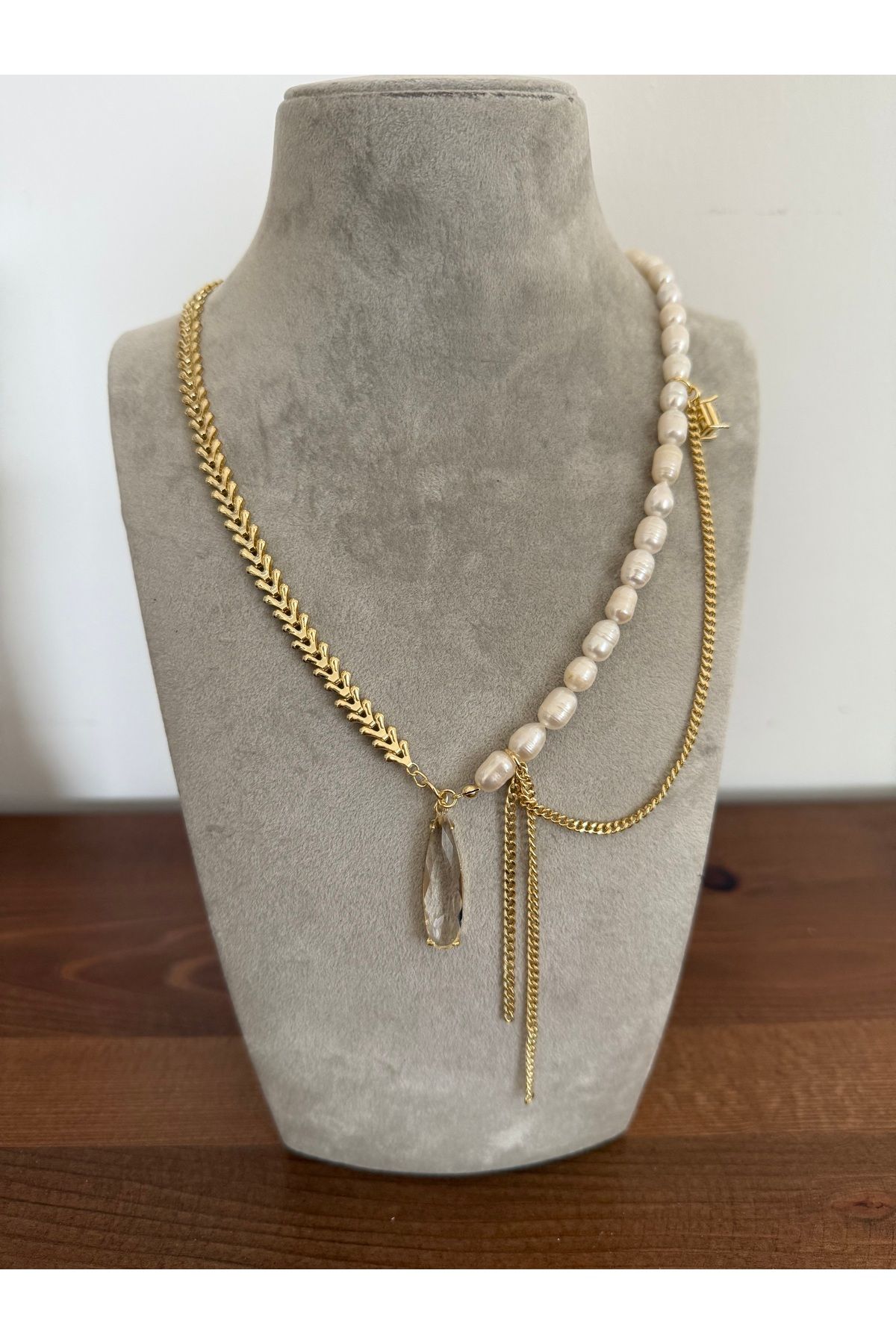 Zenara Accessories İnci Gold zincir paslanmaz çelik kolye