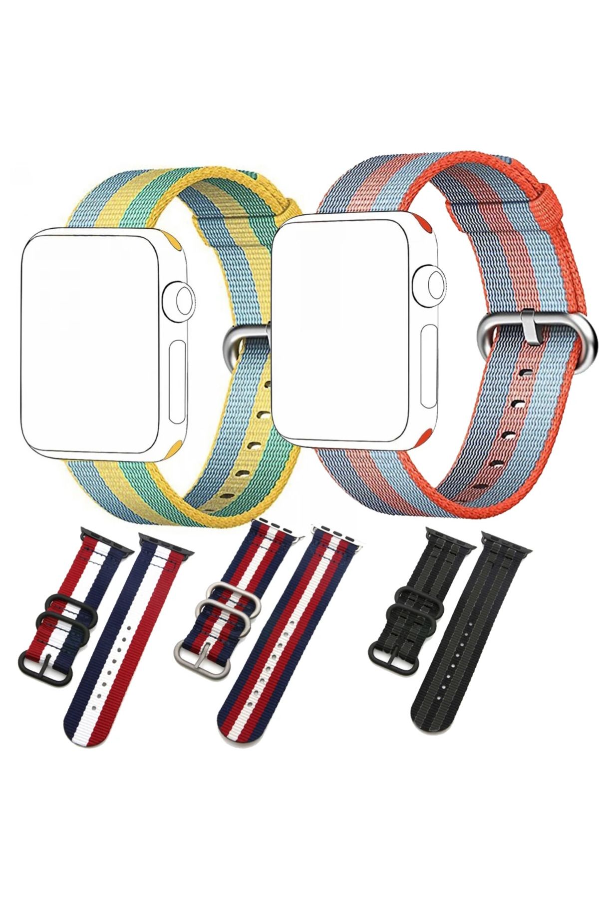 LaCend Ally Apple Watch 7-8 45mm 6-5-4 44mm Kayış Kordon Çizgili Nylon Premium 3-2-1 42m - LC9200-8039