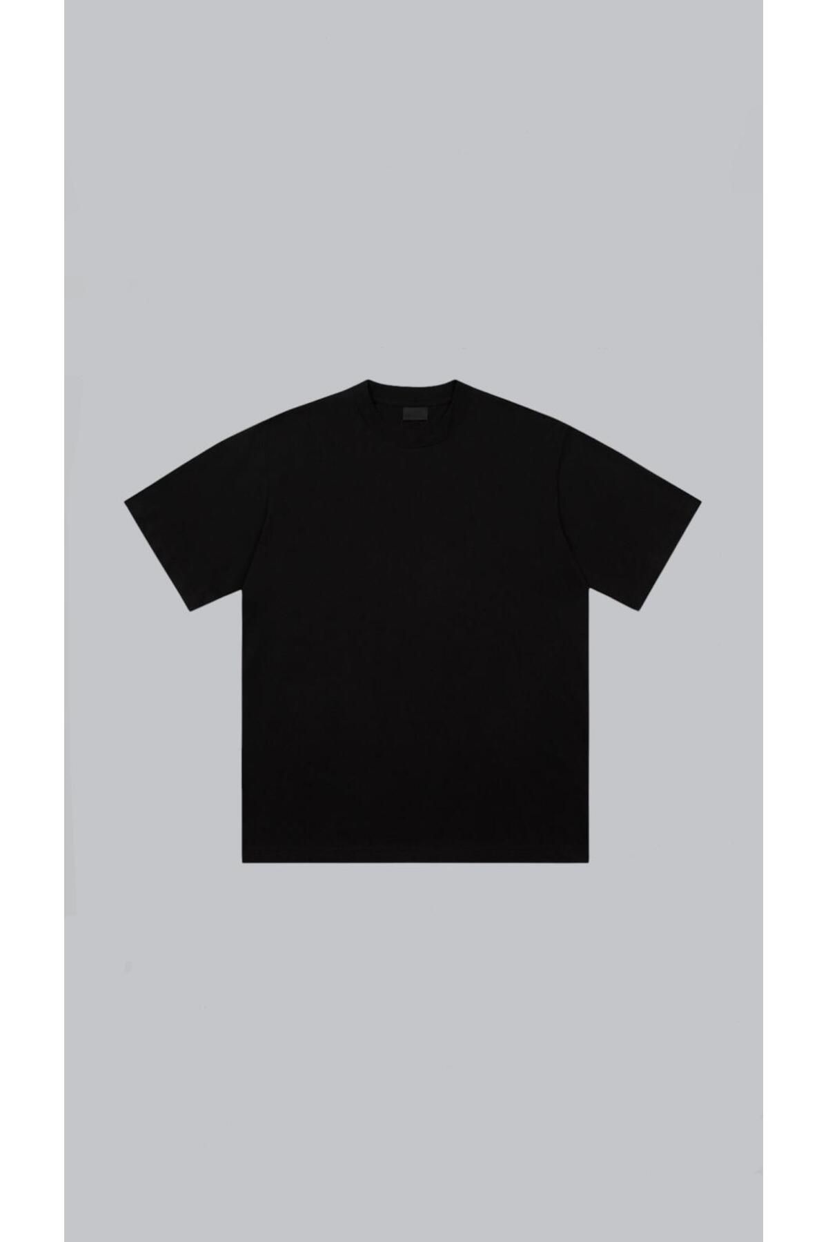 StreetSize Oversize Unisex Rauh Welt Tshirt Siyah