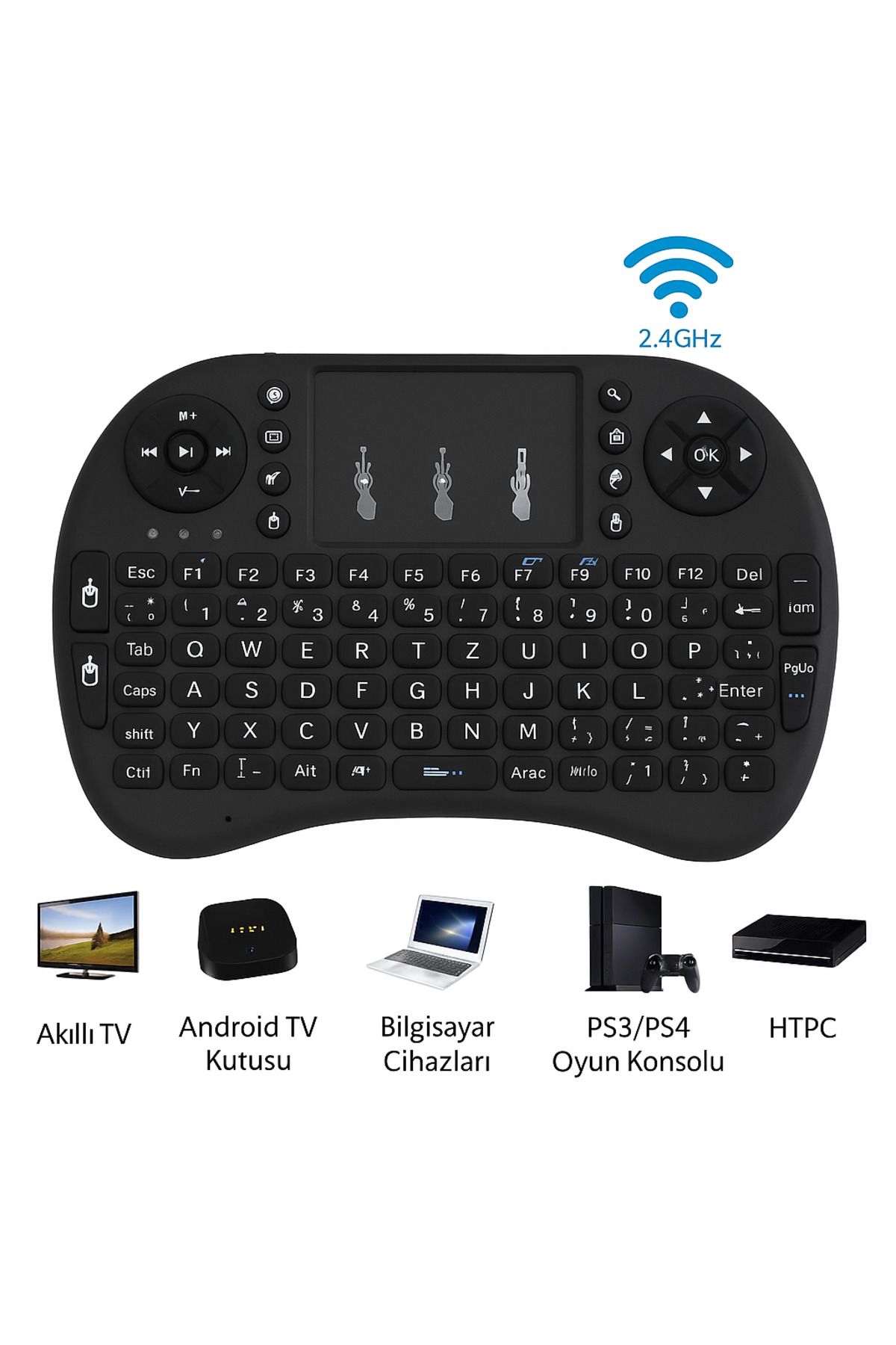 electroawm Akıllı TV ve Android Cihazlar için Kablosuz RGB Aydınlatmalı Mini Klavye Uzaktan Kumanda