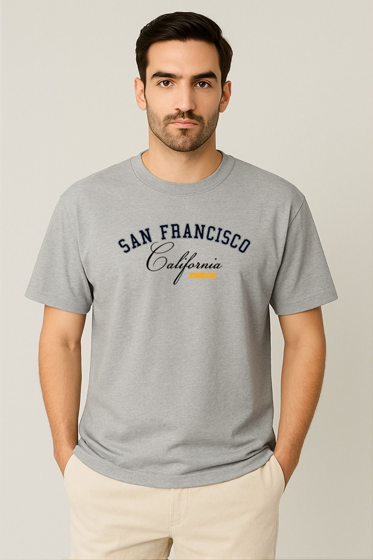 PARSHEY Erkek - Kadın %100 Pamuk San Francisco Baskılı Yarım Kollu Bisiklet Yaka T-Shirt