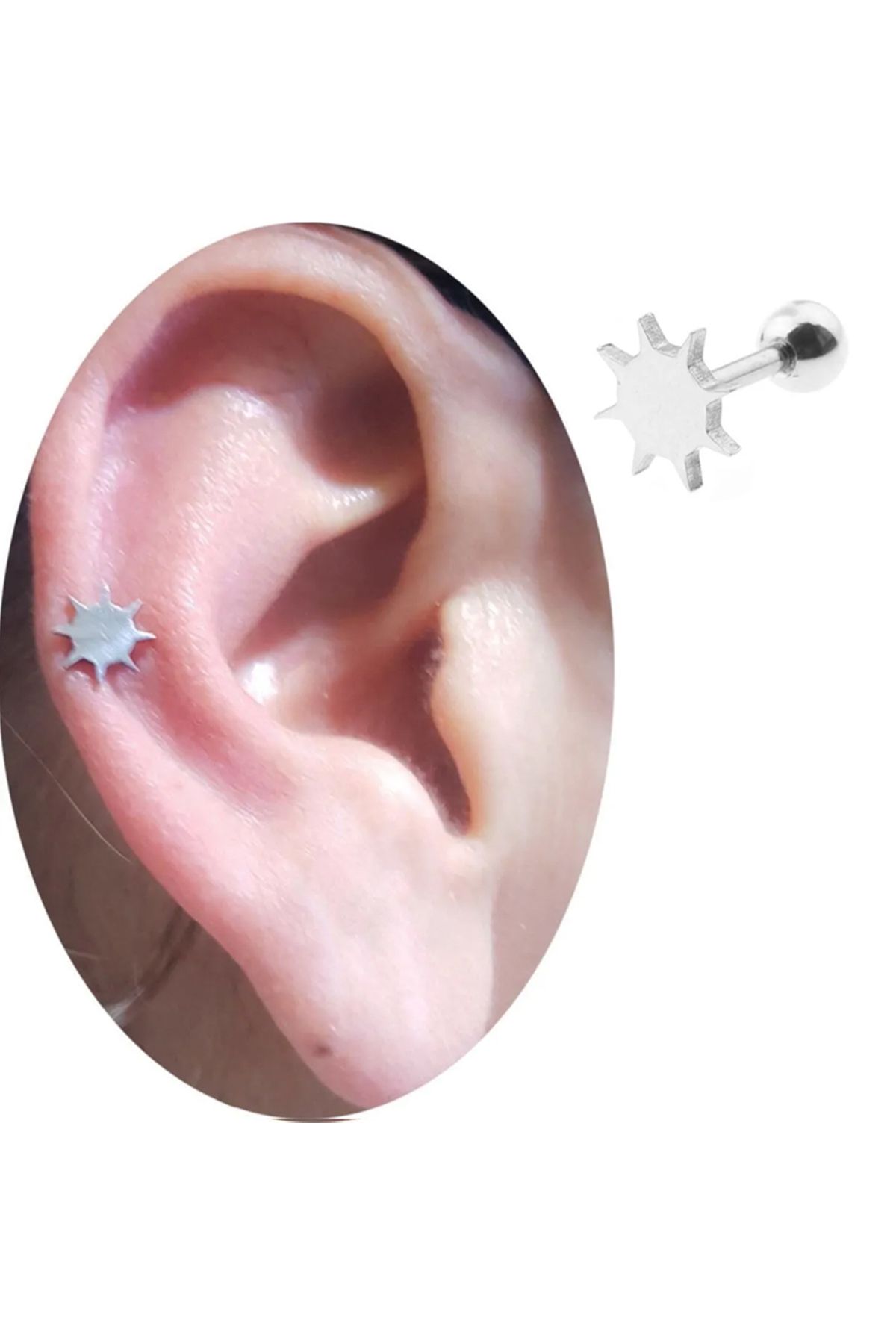 Cadının Dükkanı Çelik Güneş Tragus Helix Kıkırdak Piercing
