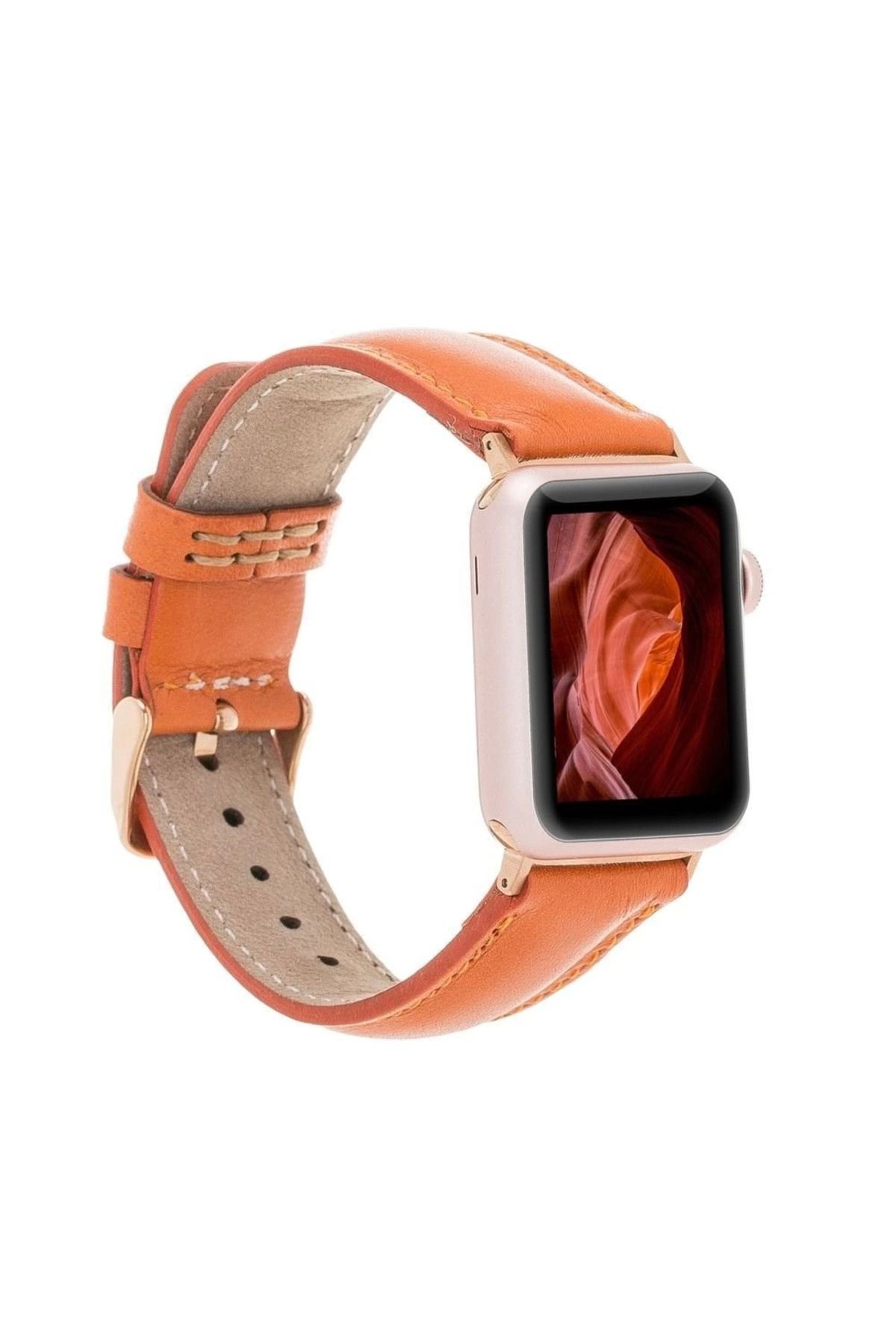 Vemora Apple Watch Uyumlu Deri Kordon 42-44-45mm F5 Taba