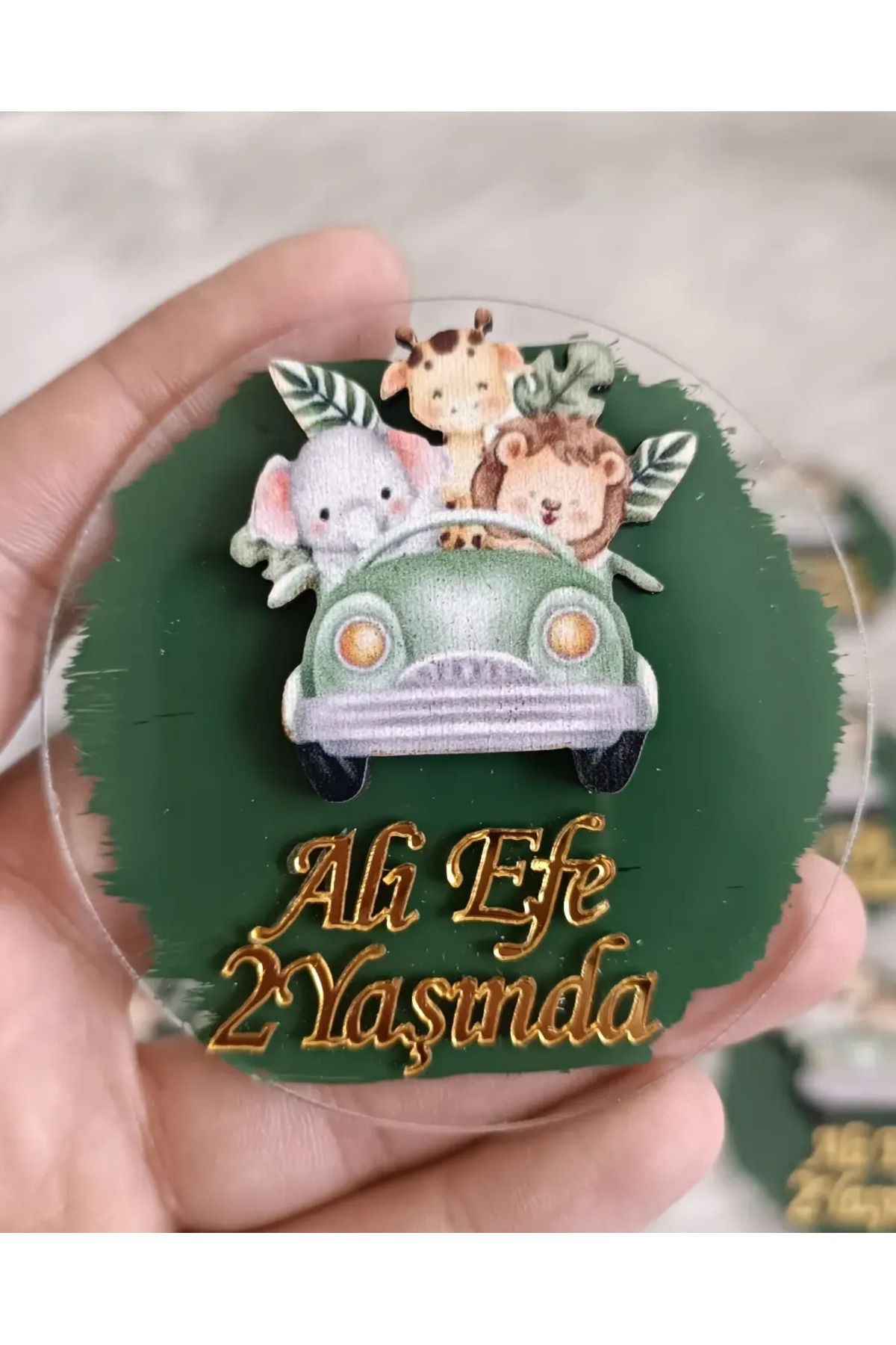 Doğrukan Hediyelik 3 hayvanlı safari konsept yenidoğan doğum günü mevlüt pleksi magnet hediyelik(10 adet)