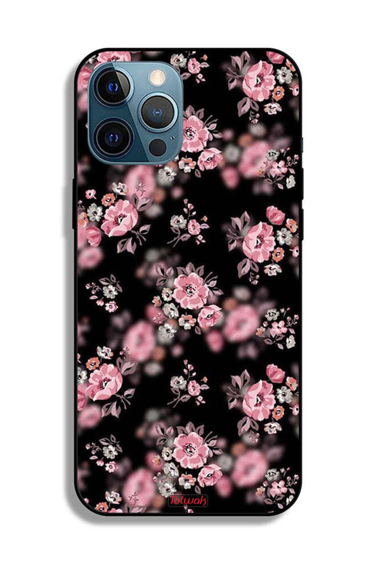 Tolwak-Apple iPhone 12 Pro Max Protective Case Portrait Flowers Pattern 2