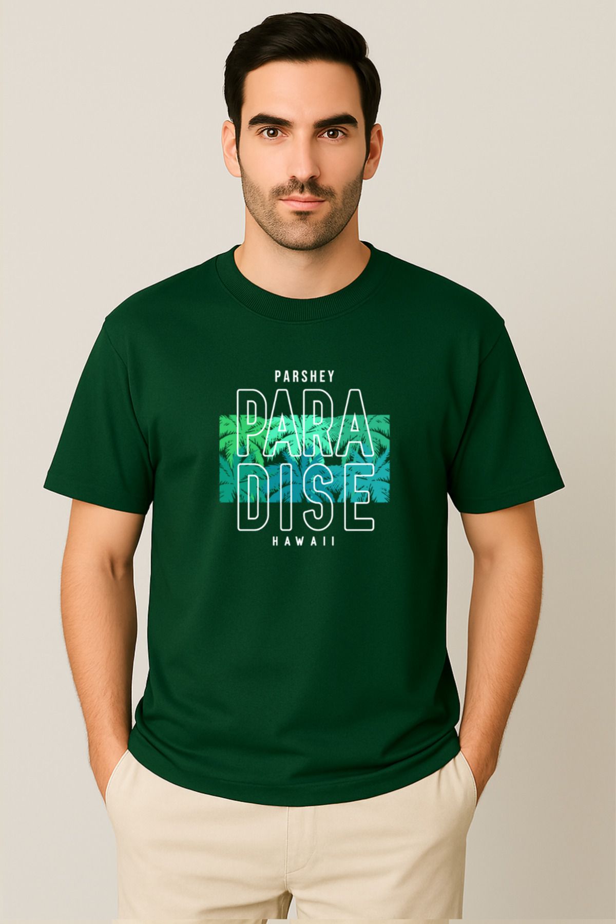 PARSHEY Erkek - Kadın %100 Pamuk Summer Paradise Desenli Baskılı Yarım Kollu Bisiklet Yaka T-Shirt
