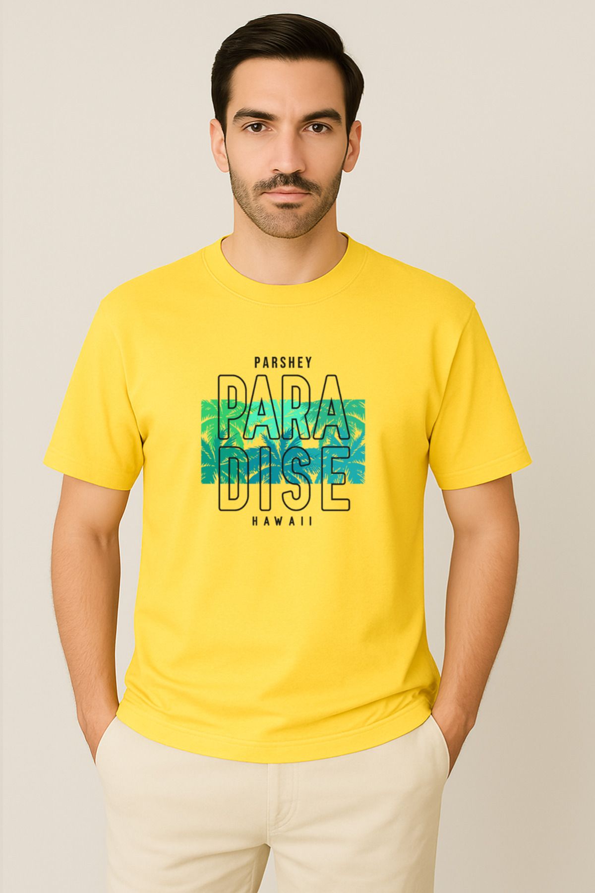 PARSHEY Erkek - Kadın %100 Pamuk Summer Paradise Desenli Baskılı Yarım Kollu Bisiklet Yaka T-Shirt