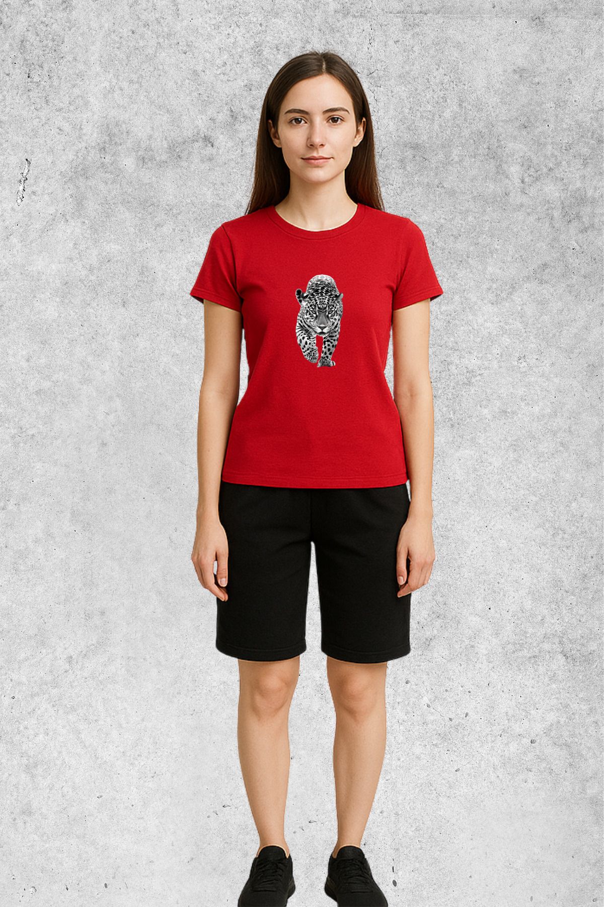 MOLICO Basic unisex sıfır yaka kısa kollu LEOPAR BASKILI TSHİRT