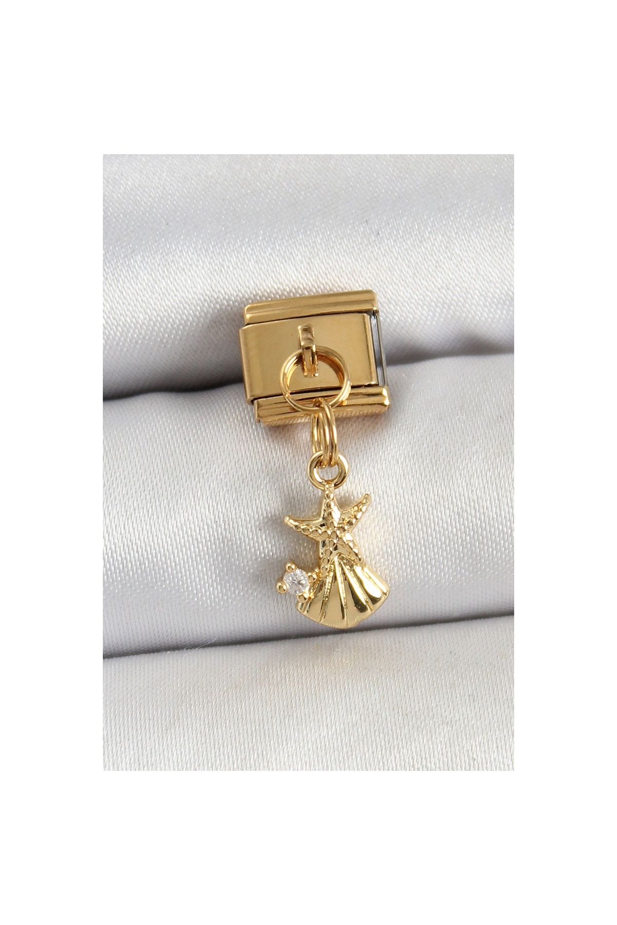 maarketim 316L Çelik Sallantılı Zirkon Taşlı Deniz Yıldızı Ve İstiridye Model Gold Renk Nomination Charm