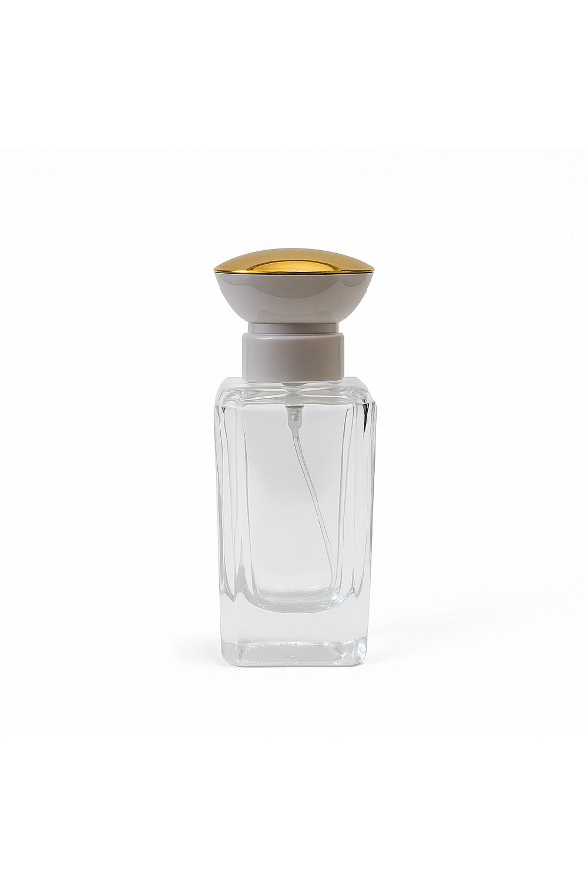 Büyülü Şişeler 50 ml Şeffaf Cam Doldurulabilir Parfüm Şişesi – Oval Beyaz Kapaklı