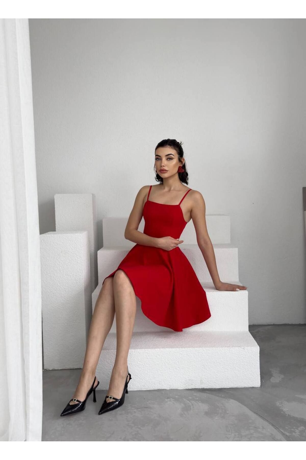 ETİKAFASHION Kadın Askılı Kloş Elbise