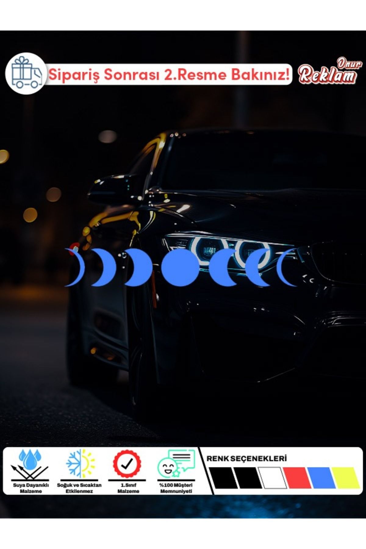 Onur Reklam Moon Phases Sticker – Ay Evreleri Araç & Yüzey Etiketi (Suya Dayanıklı)