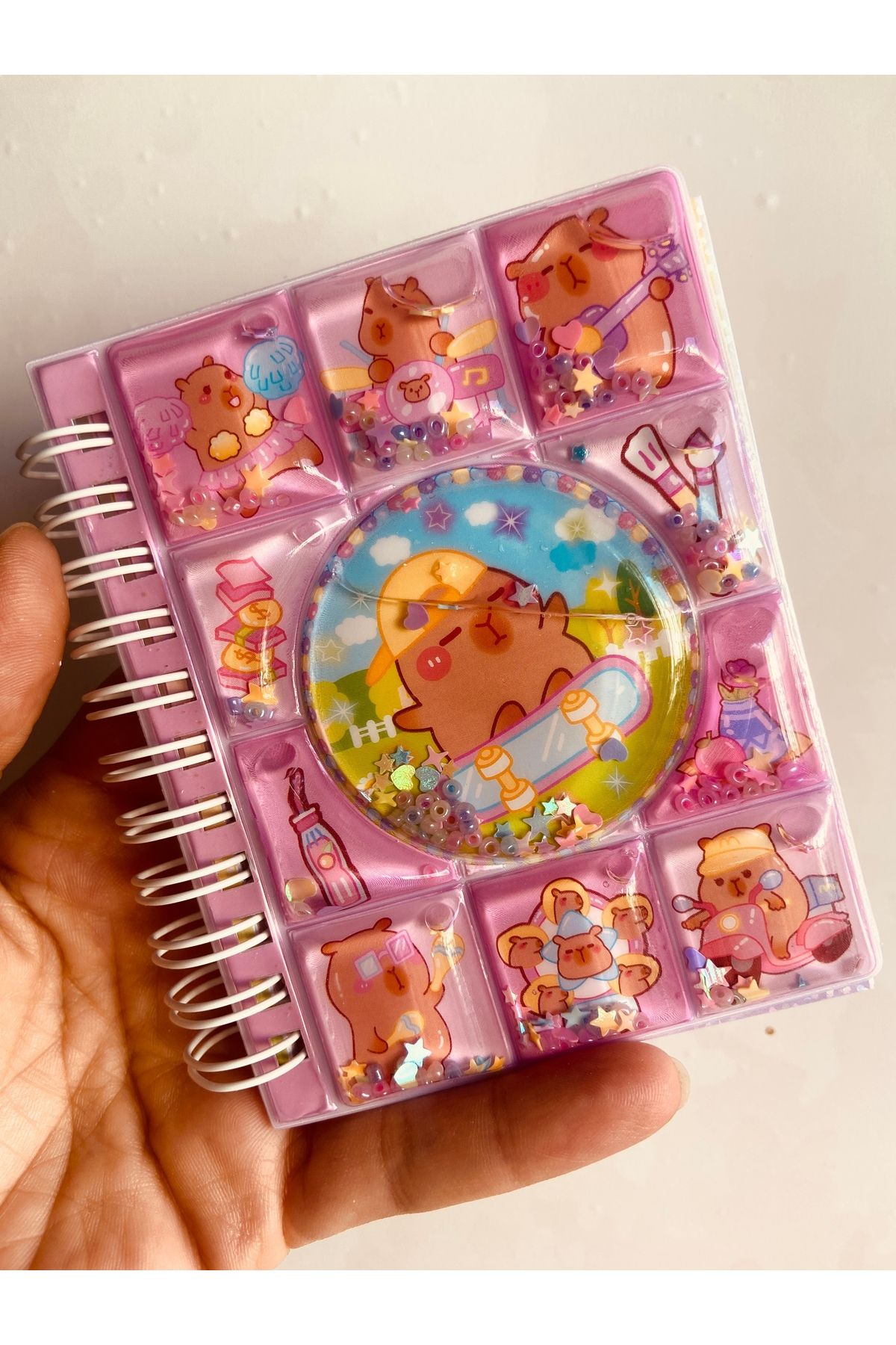 synshop Capybara Kapibara 3d Sulu Simli Boncuklu Kapak Hologram Stickerlı Not Defteri Spiralli