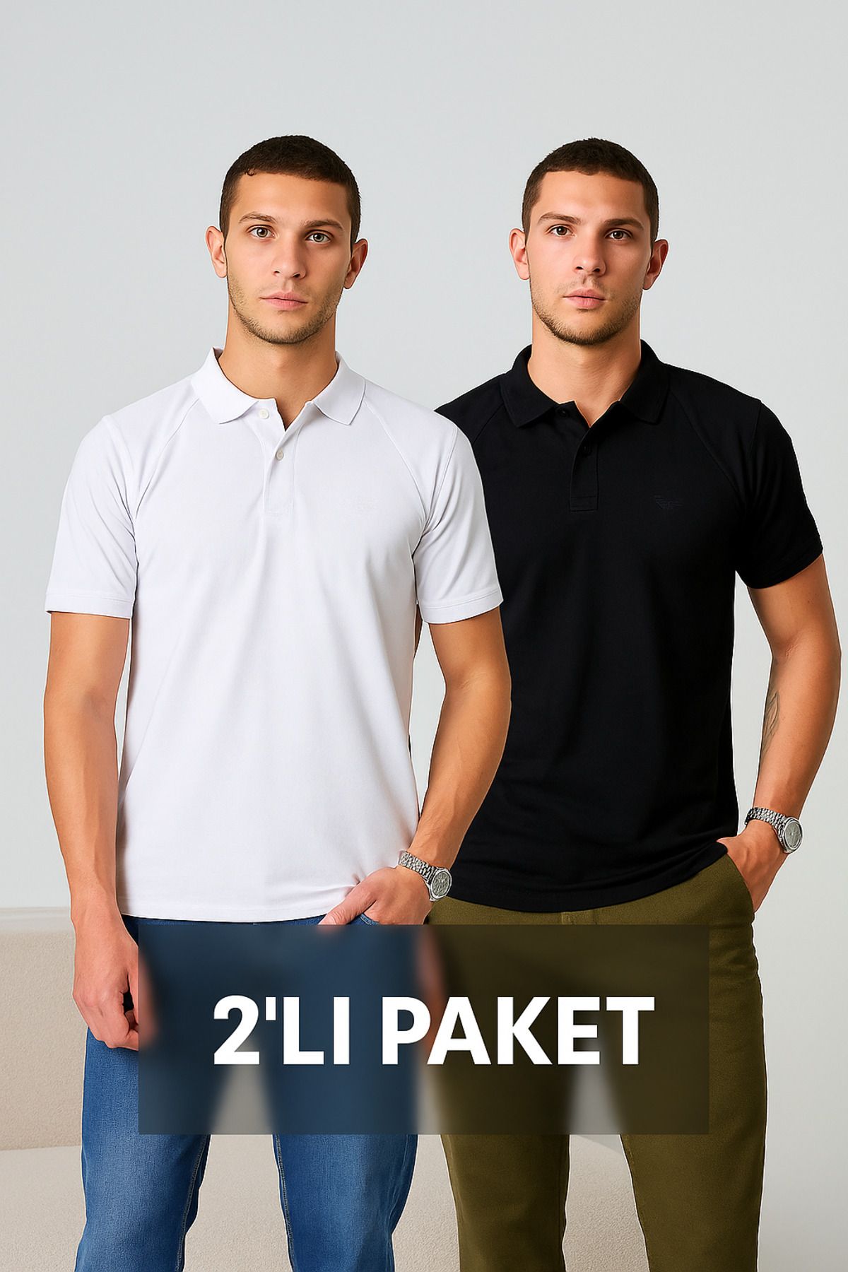 DAMGA JEANS Erkek 2'Li Paket Basic Keten Polo Yaka Tişört
