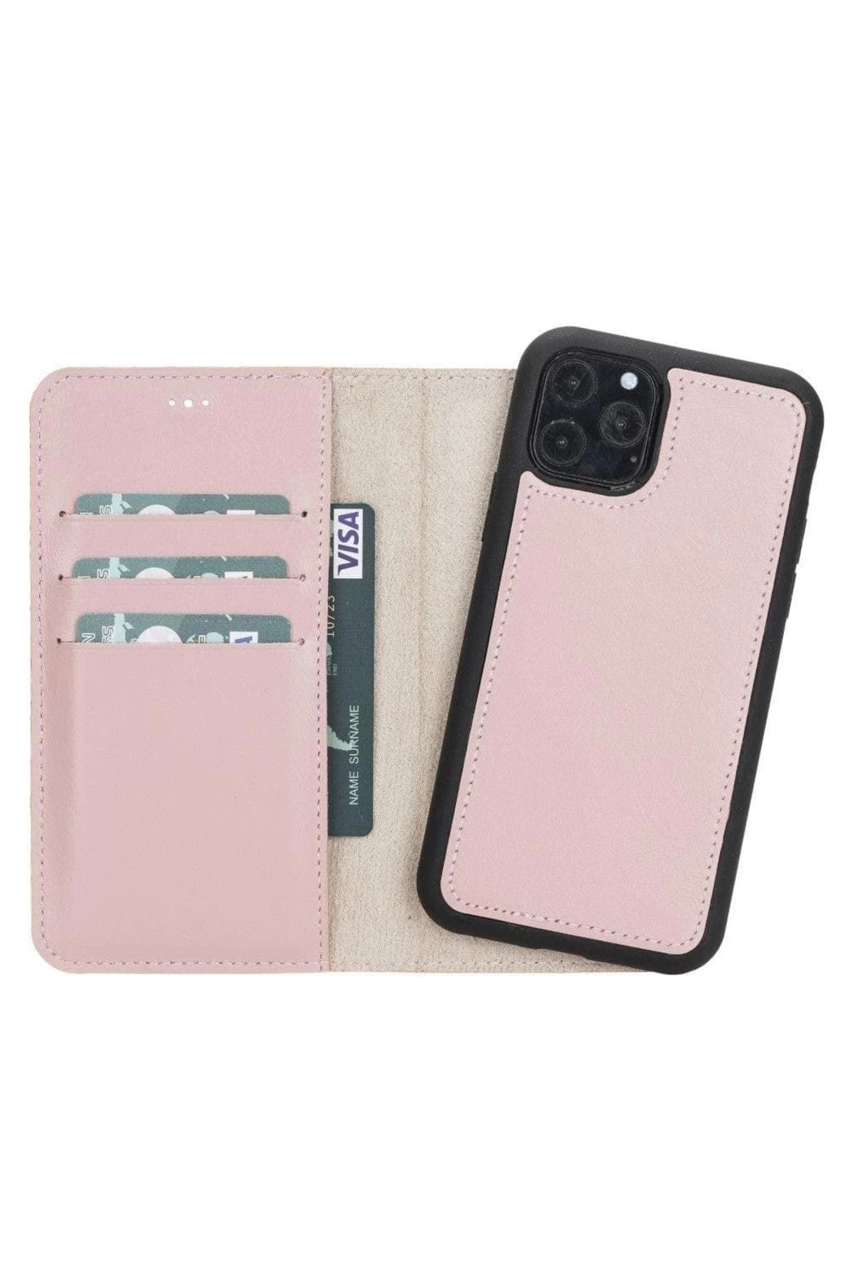 Vemora Apple iPhone 11 Pro Uyumlu Deri Cüzdanlı Kılıf Pembe