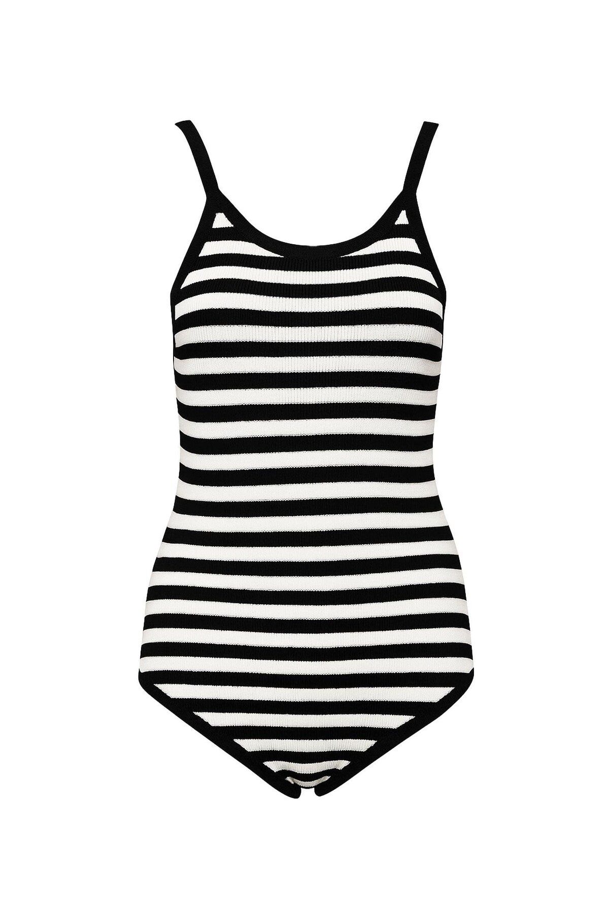 Sezgi Tekin Siyah Beyaz Çizgili Triko Bodysuit