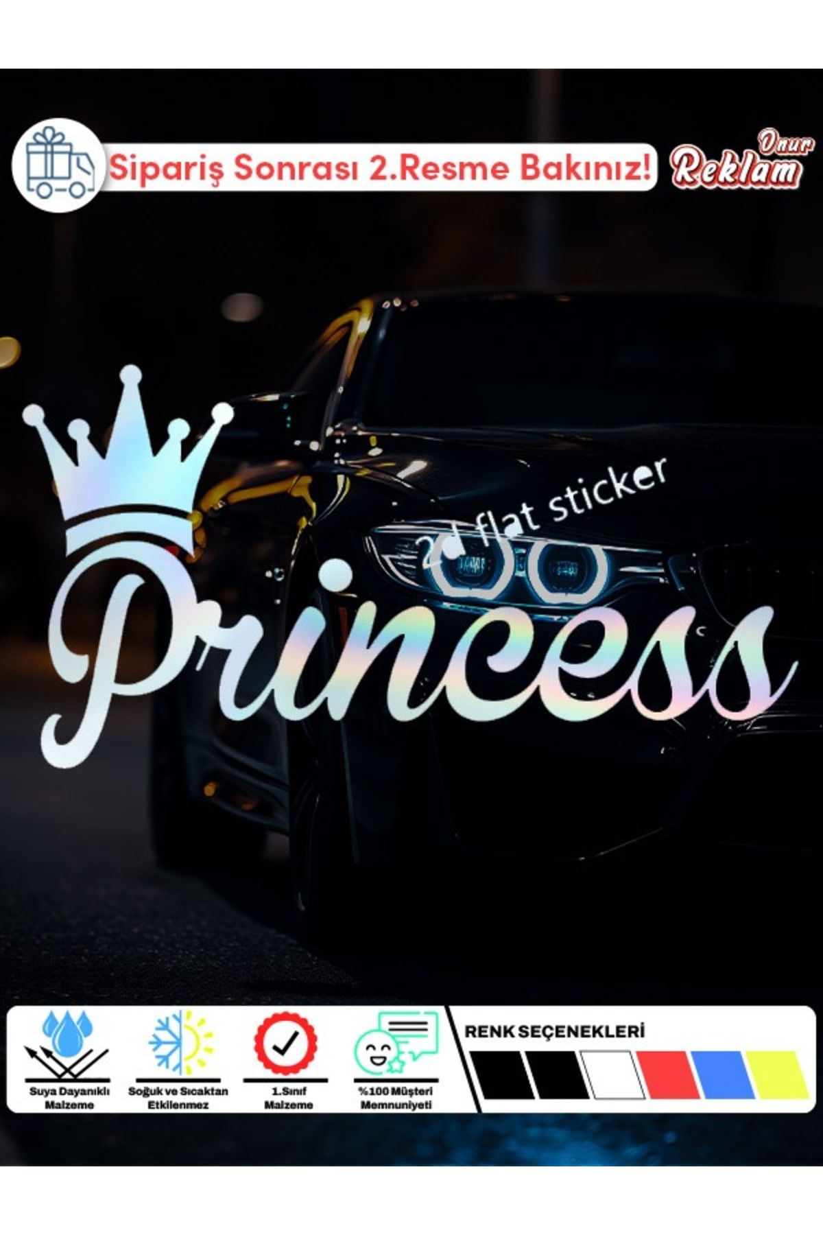 Onur Reklam Princess Sticker – Taç Sembollü Araç Yazısı (Araç & Cam Uyumlu)