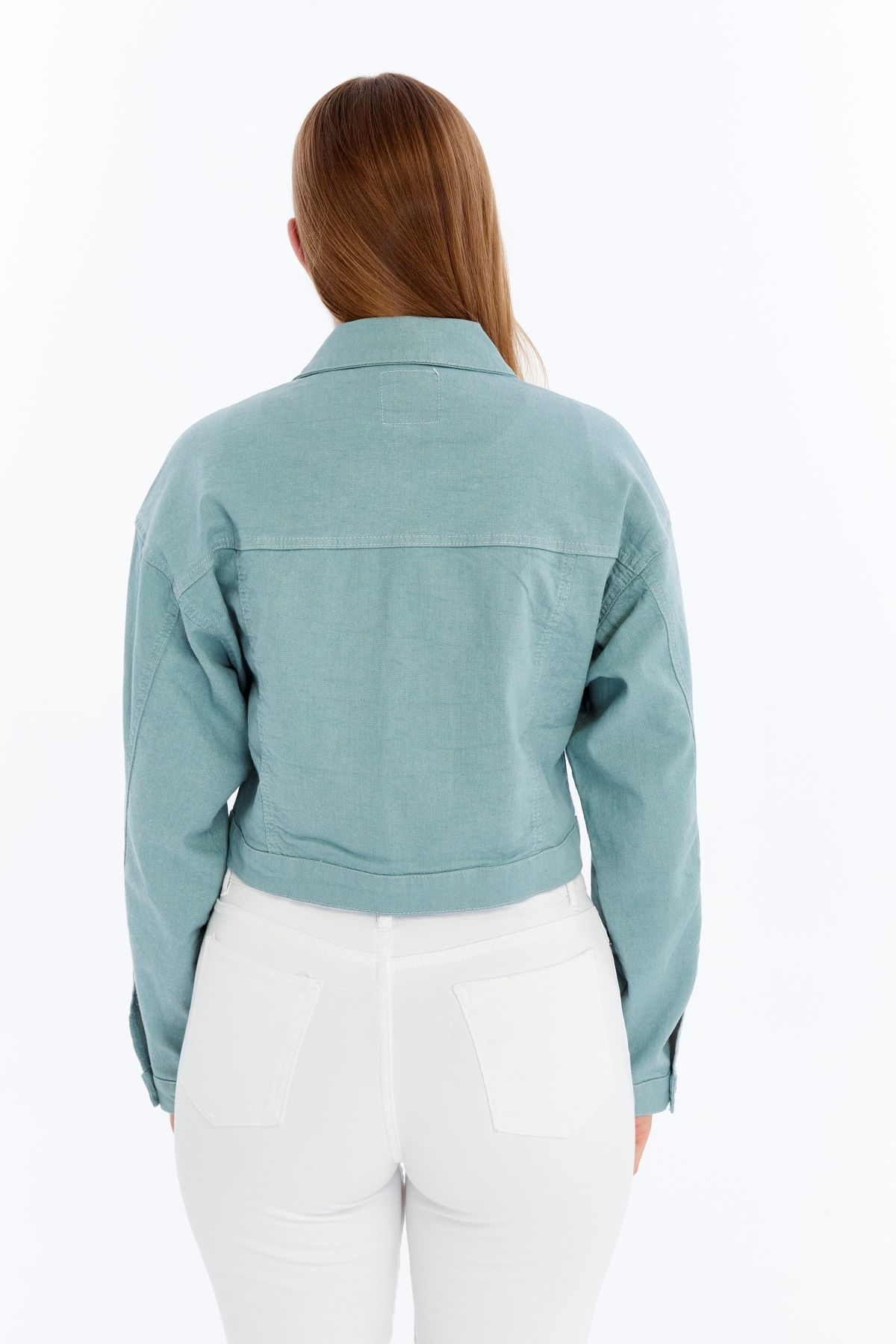 CHOS7N-Women's Bomber Gabardine Jacket Snap Button College Denim Jacket with Pockets Colorful Easy to Match Jacket 8