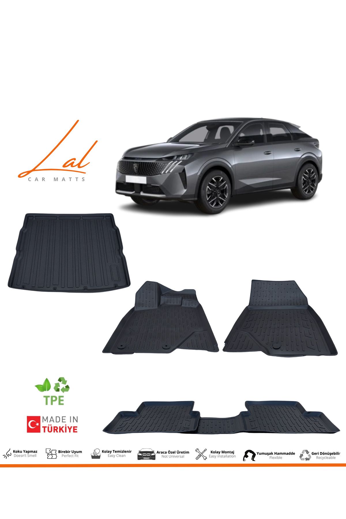 Lal Peugeot E 3008 (elektrikli) 3D Havuzlu Paspas Alt Kademe Bagaj Havuzu Seti (2024 ve sonrası uyumlu)