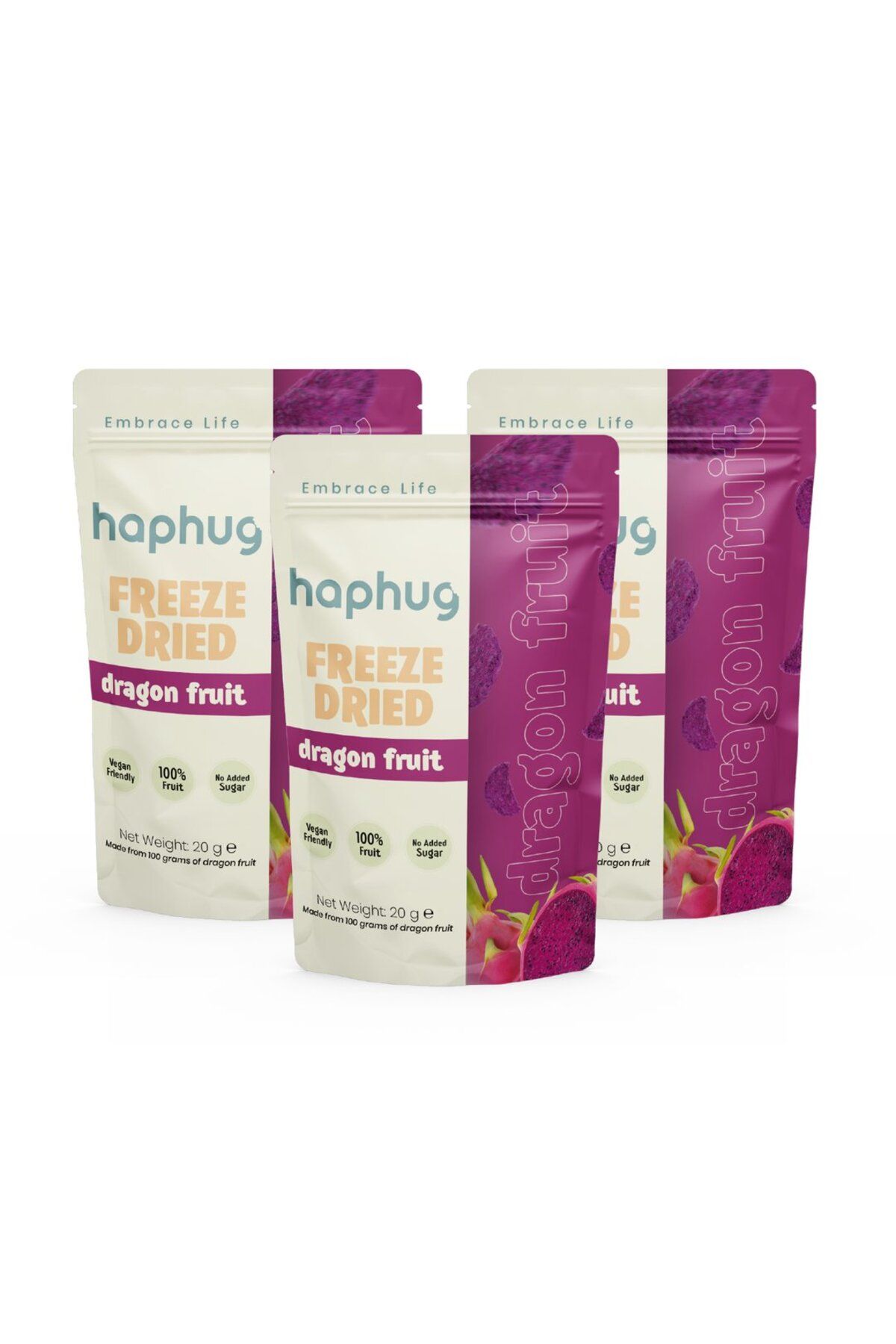 HapHug 3'lü Paket Freeze Dried Ejder Meyvesi - Dondurularak Kurutulmuş Ejder Meyvesi 20g x 3