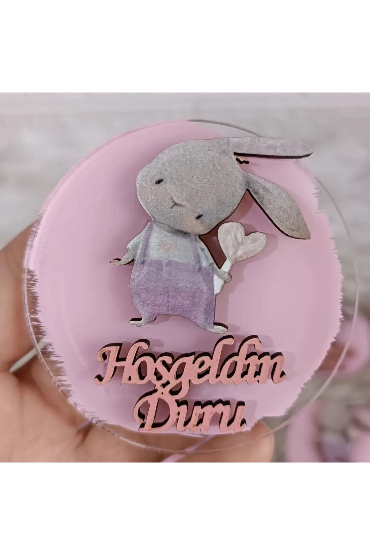 Doğrukan Hediyelik 10 adet pembe tulumlu tavşan figirlü yenidoğan doğum günü hediyelik magnet