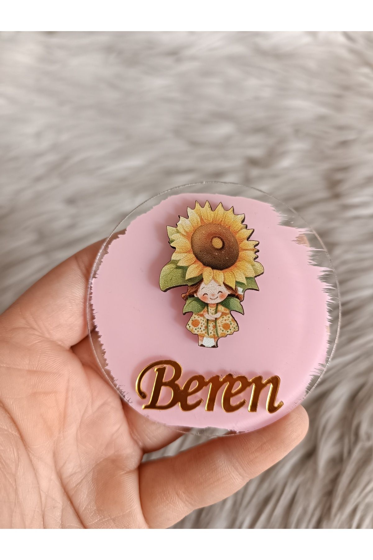 Doğrukan Hediyelik Ay çiçekli kız figürlü pleksi yenidoğan doğum günü magnet hediyelik(10 adet)
