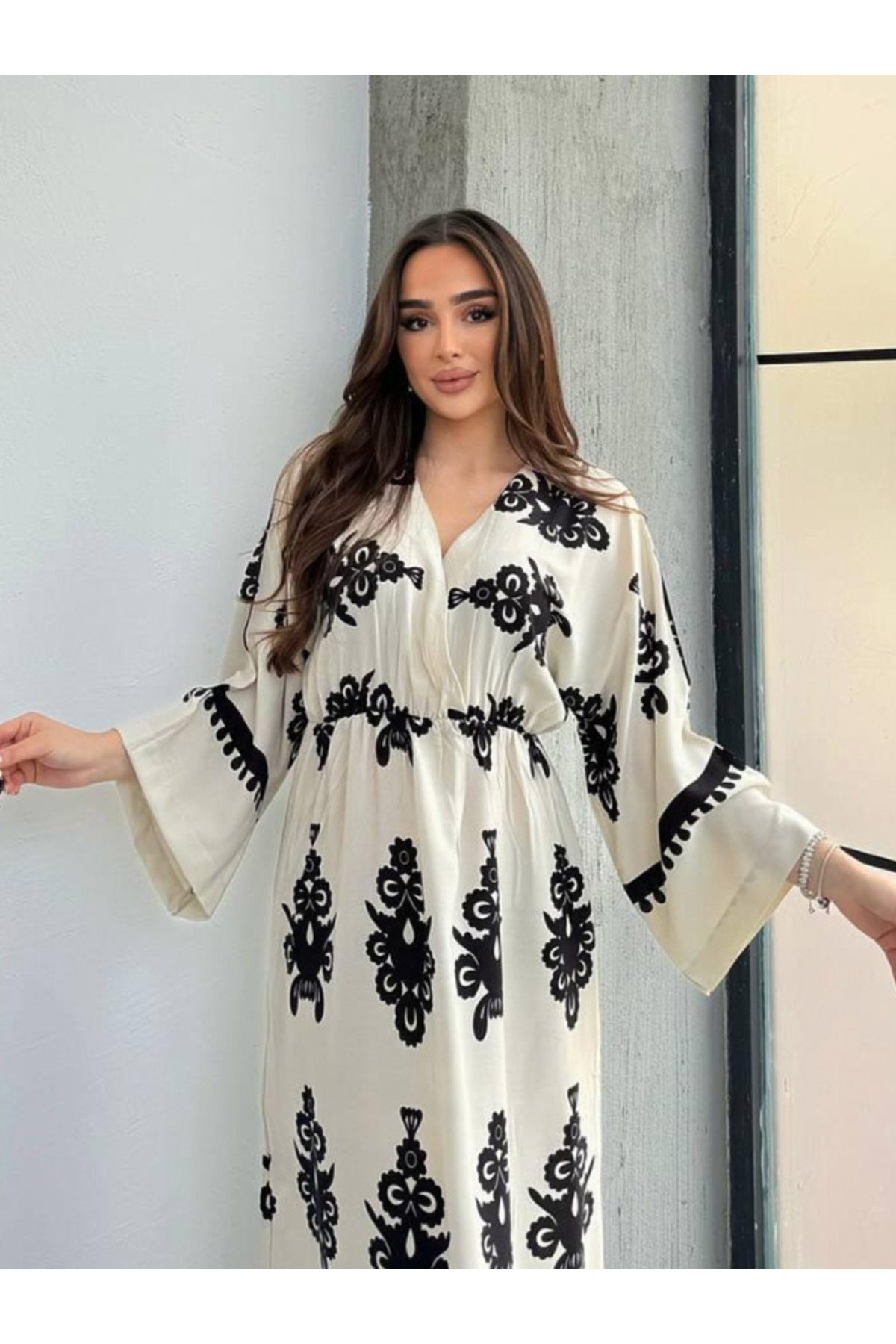 Rhythm Clothing-Ethnic Patterned, Comfortable Fit, Bat Sleeve, Slit Detail, Women's Summer Dress 4