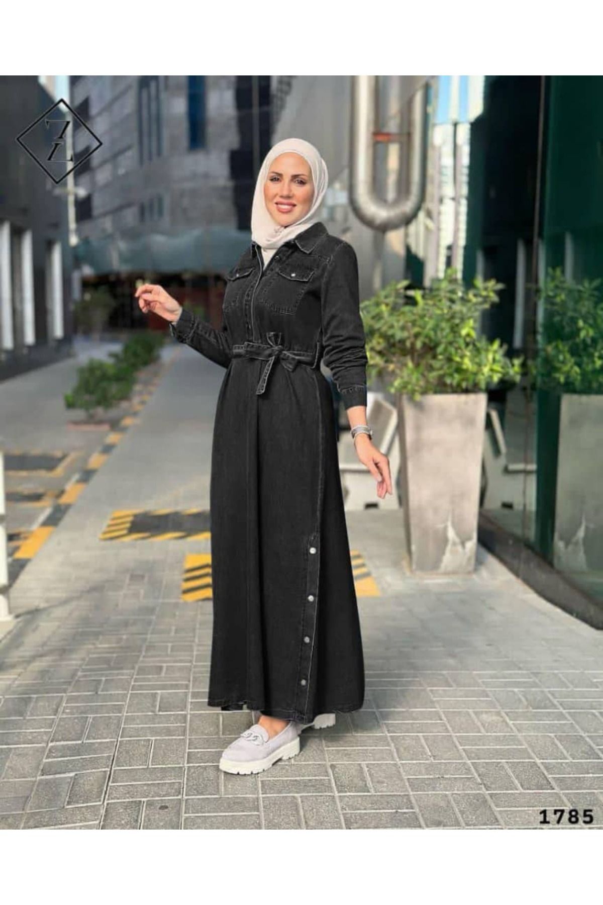 zümrüt moda cep detaylı , tesettür kot elbise 1785