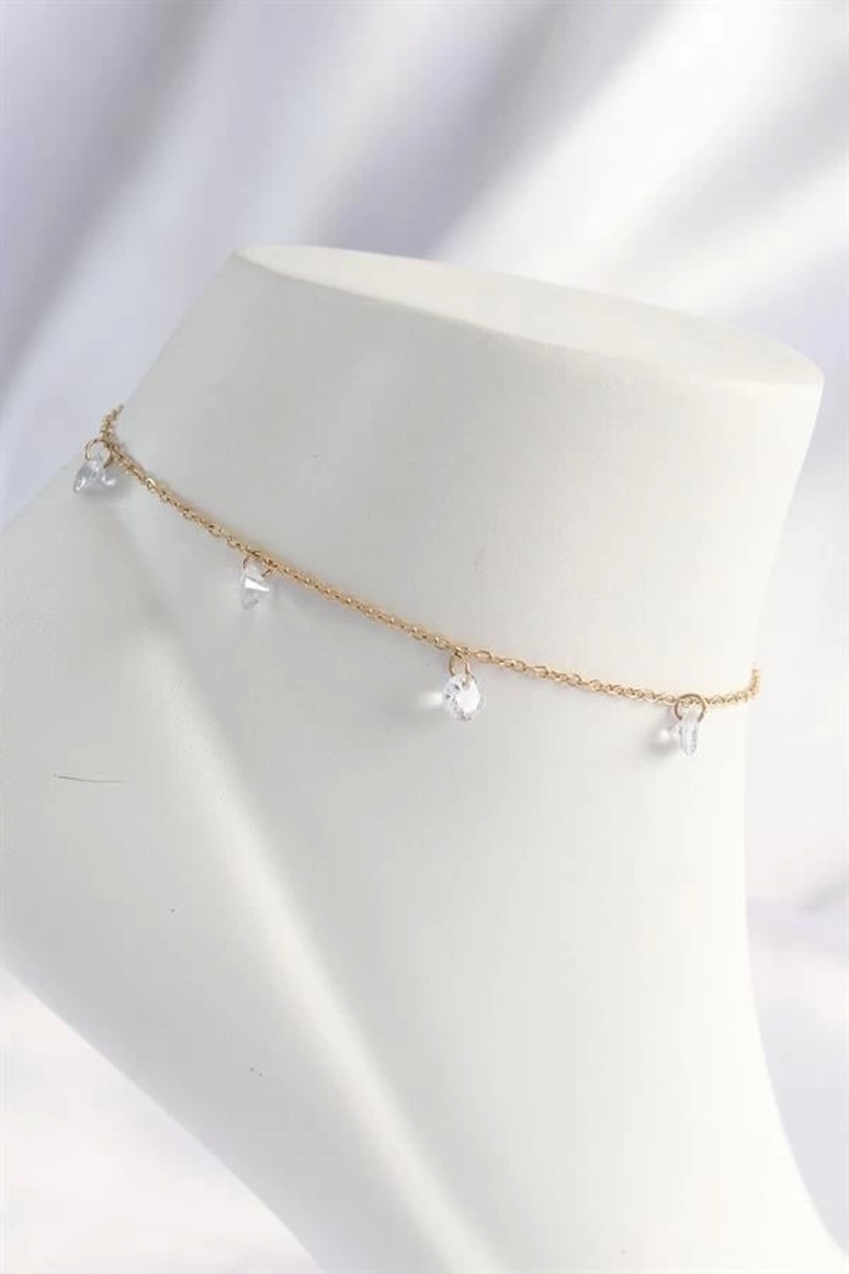 FASHIONLINE 316L Çelik Gold Renk Zirkon Taşlı Halhal