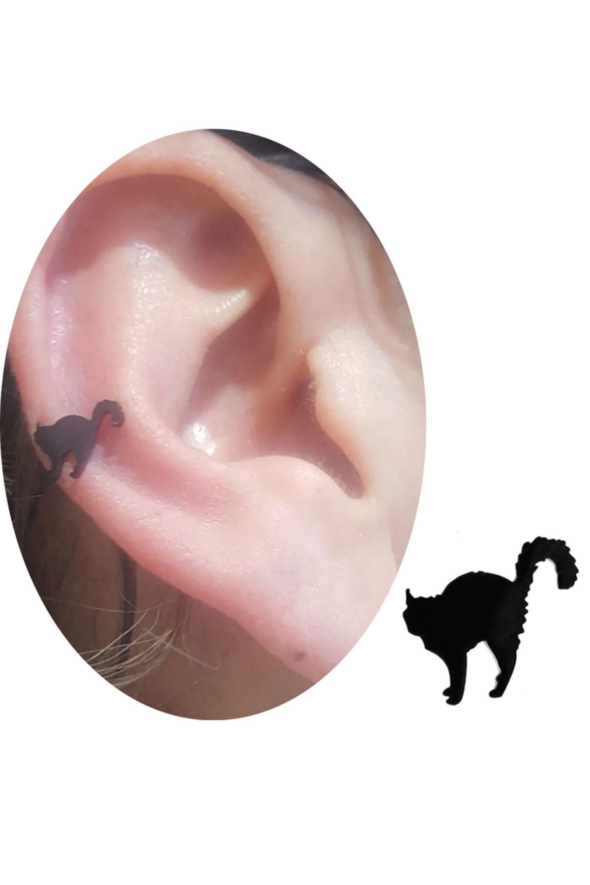 Cadının Dükkanı Çelik Kedi Siyah Tragus Helix Kıkırdak Piercing