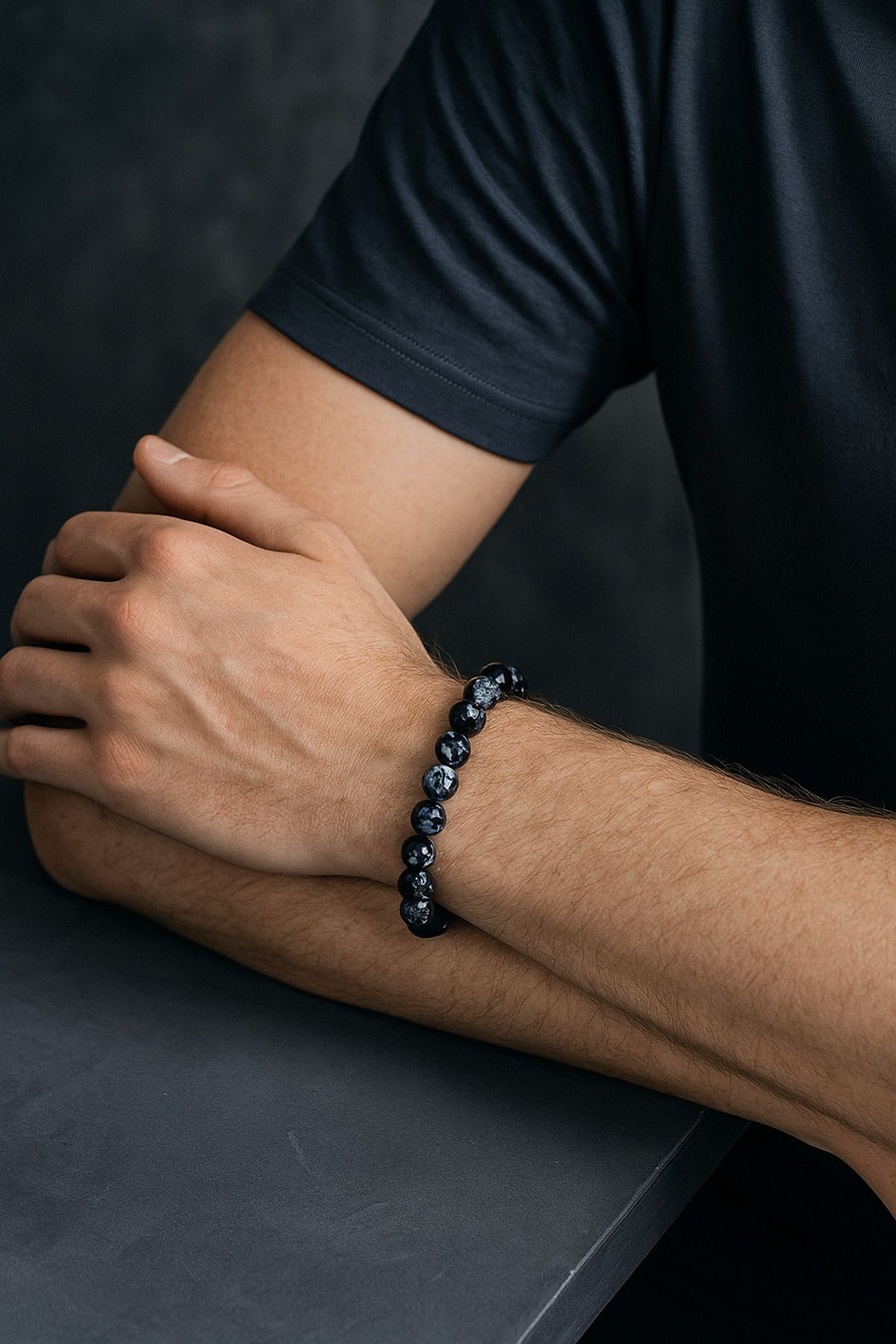 Safnaturel IGSL Sertifikalı Karlı Obsidyen 8 mm Küre Kesim Doğal Taş Bileklik