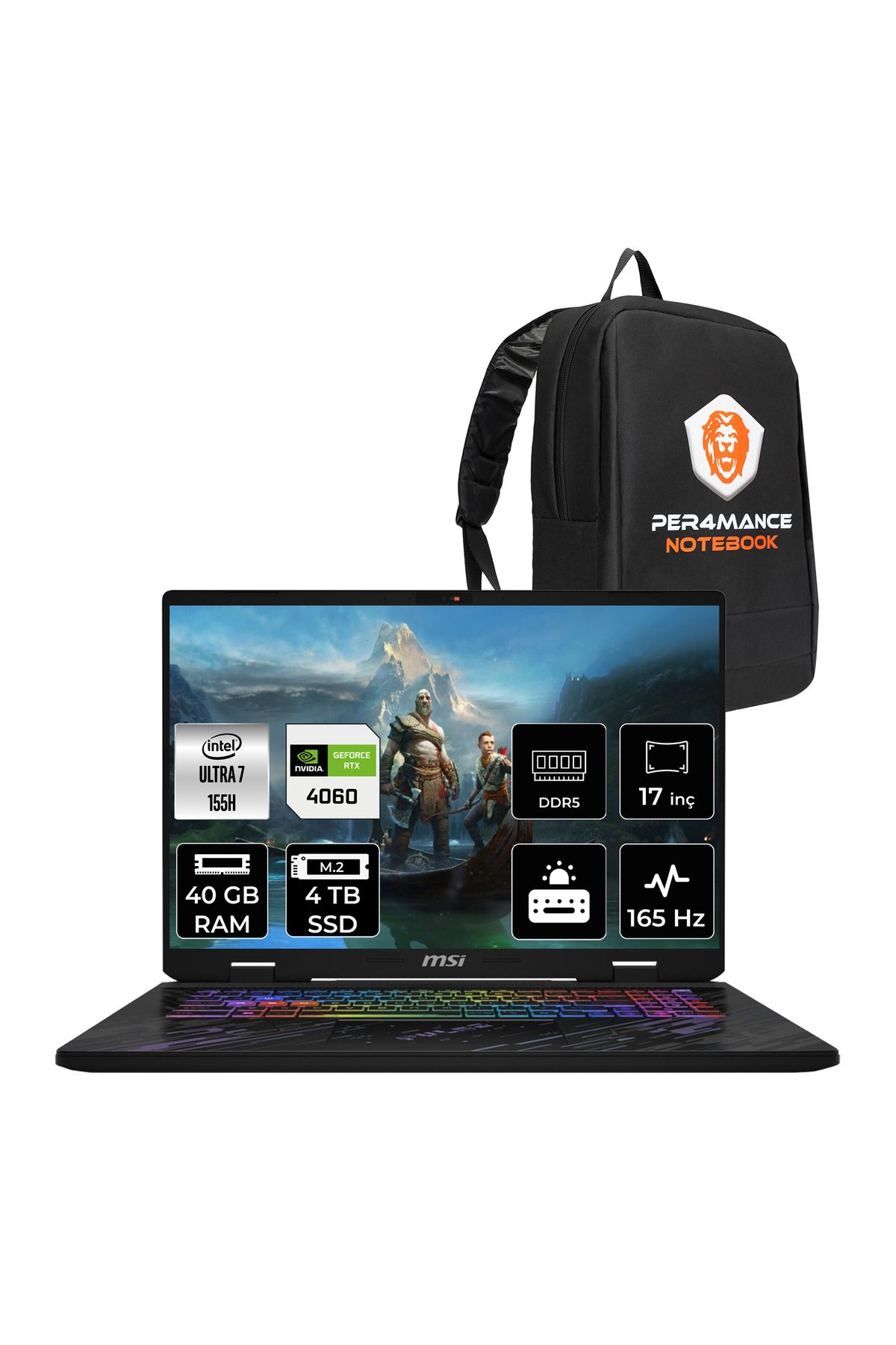 MSI Pulse 17 AI Ultra 7 155H 40GB 4TB SSD RTX4060/8GB 140W 17" WUXGA 165Hz FDOS C1VFKG & ÇANTA