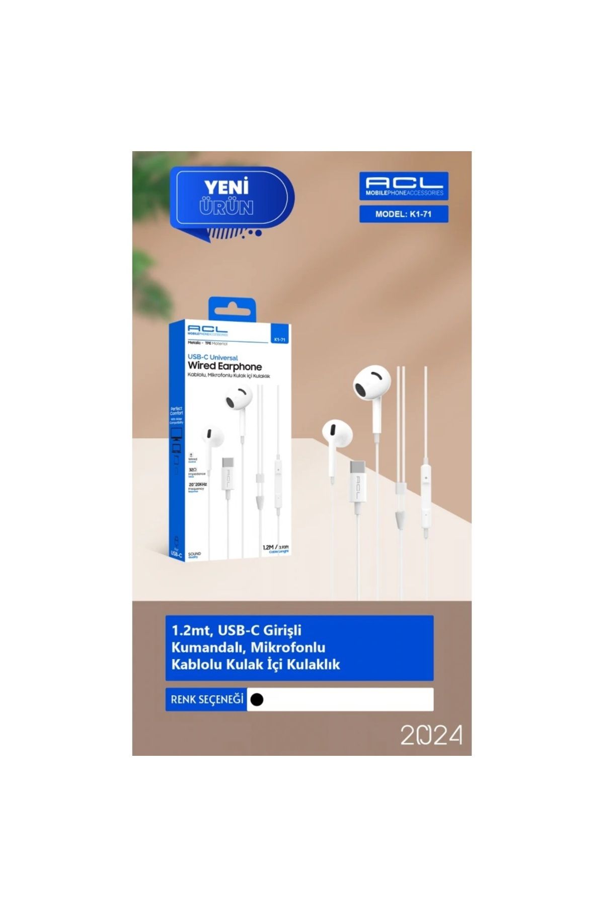 gunkes Acl K1-71 USB-C Girişli Mikrofonlu Kumandalı 1.2mt Kulaklık