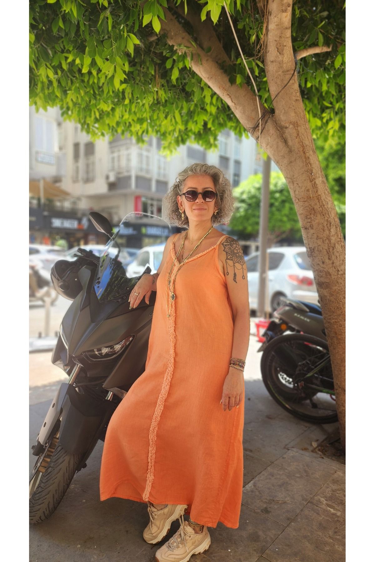 İzmirli Boutique İp Askılı Maxi Boy Keten Elbise