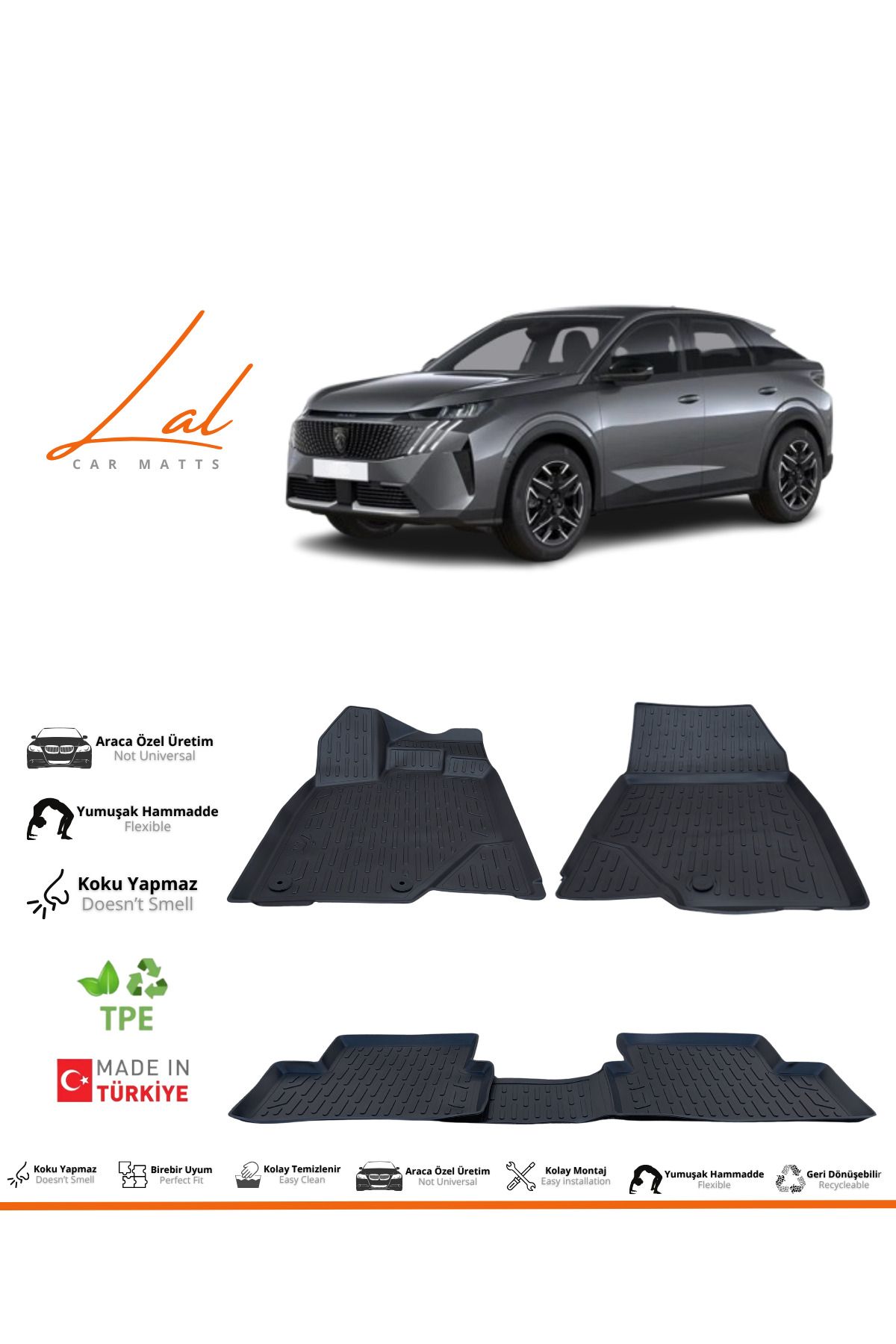 Lal Peugeot E 3008 (elektrikli) 3D Havuzlu Paspas (2024 ve sonrası uyumlu)