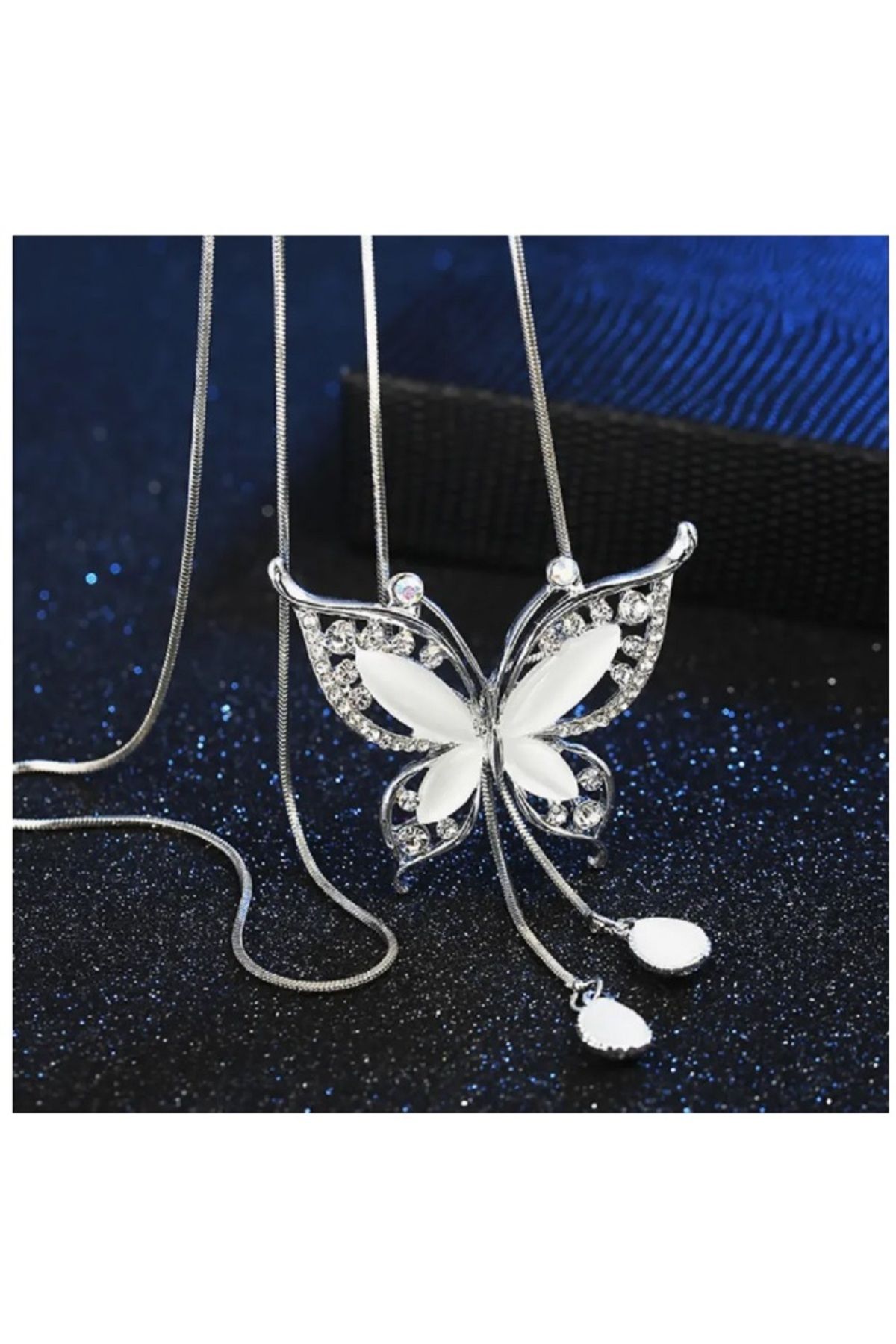 orco ELEGANT DIAMOND BUTTERFLY ZİNCRLİ GECE IŞILTI PIRLANTA KELEBEK KOLYE